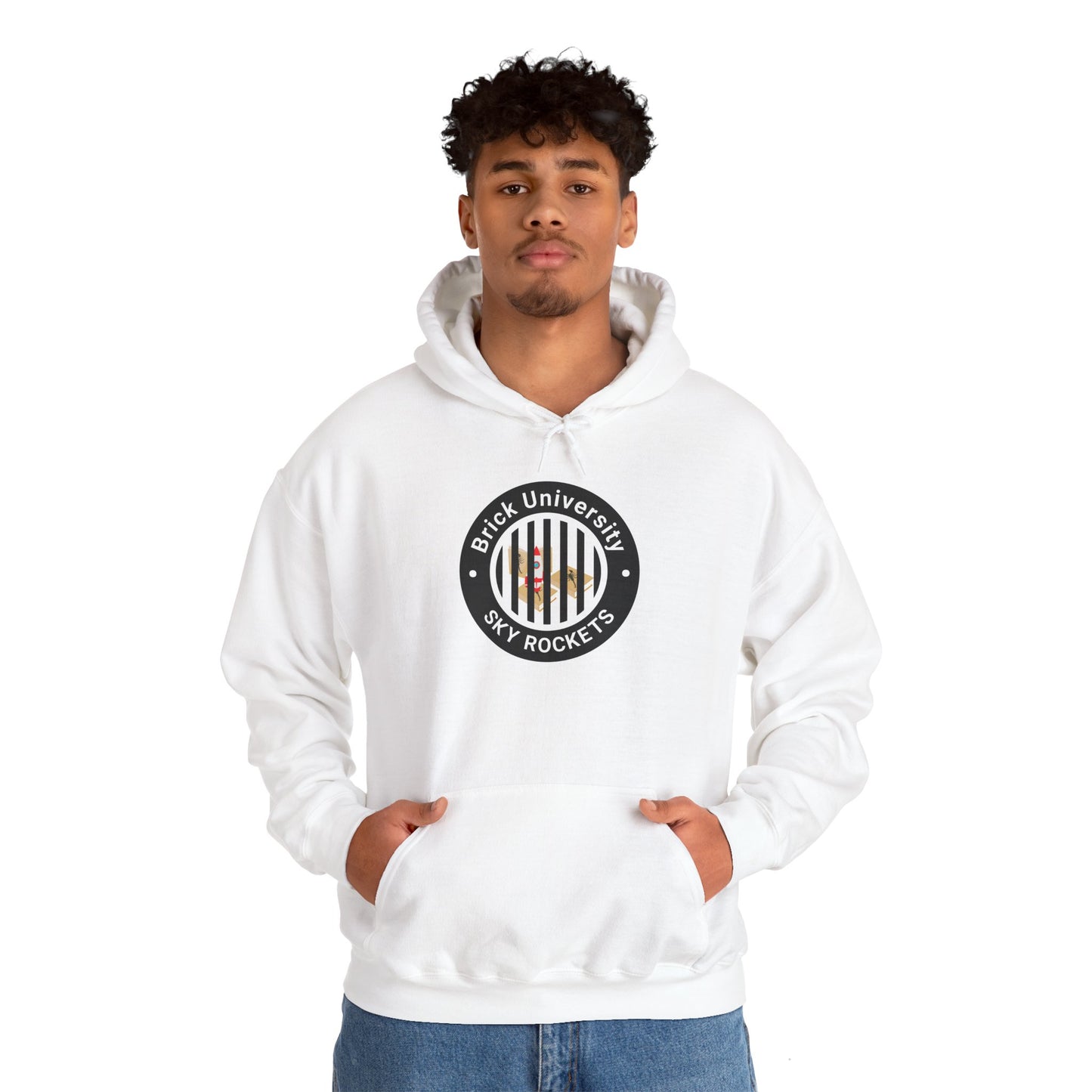 Brick University (Black Design Behind Bars) - Unisex Heavy Blend™ Hooded Sweatshirt