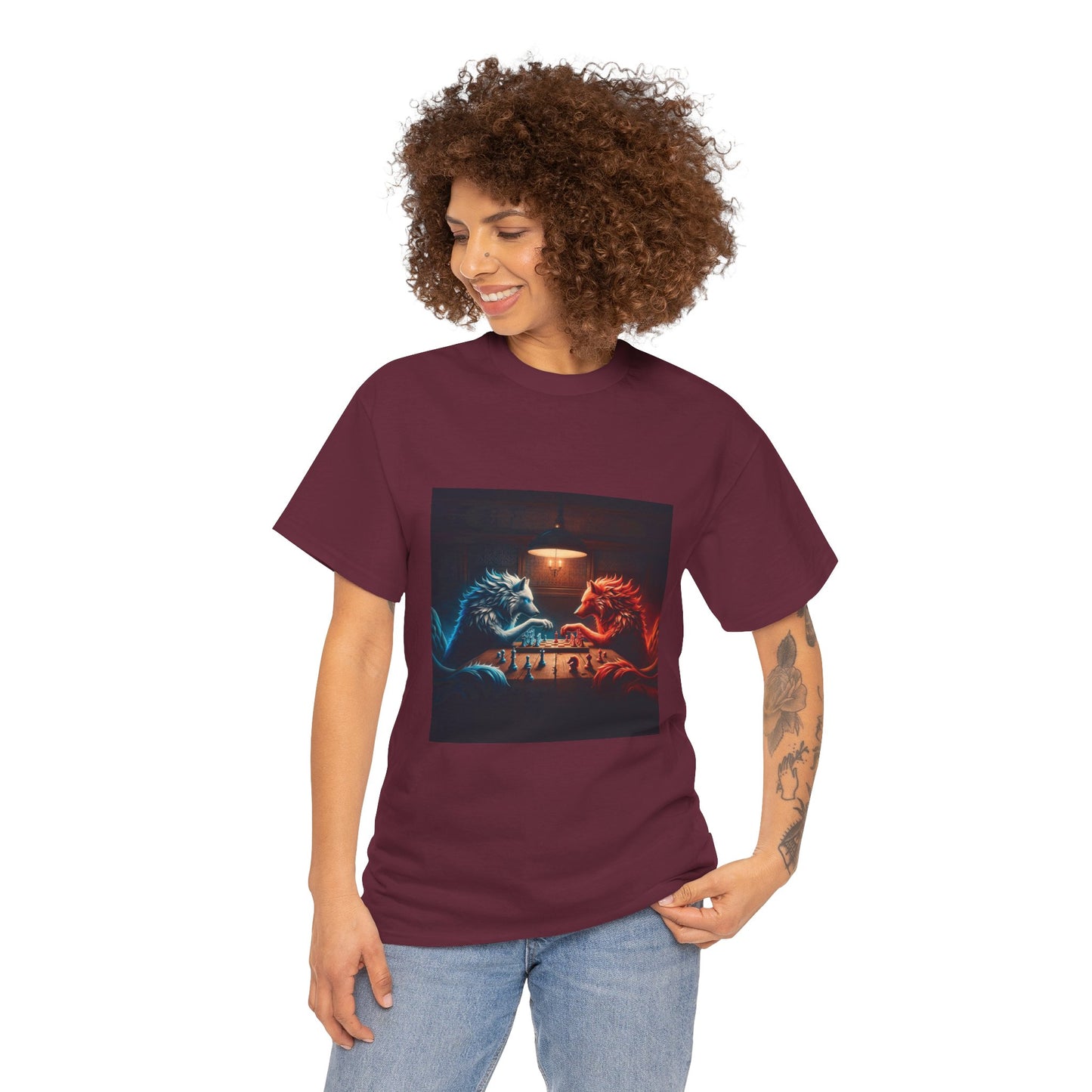 Wolves Playing Chess - Unisex Heavy Cotton Tee