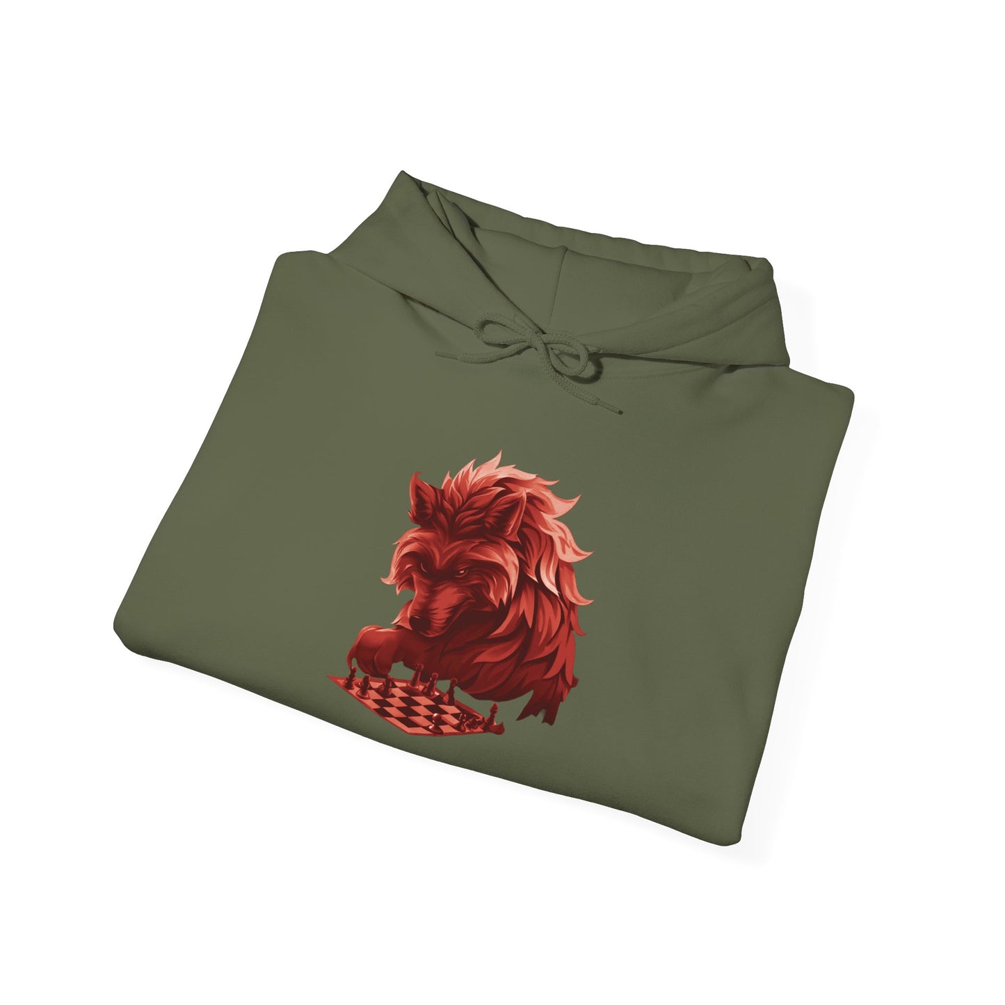 Wolf Playing Chess (Red Team) - Unisex Heavy Blend™ Hooded Sweatshirt