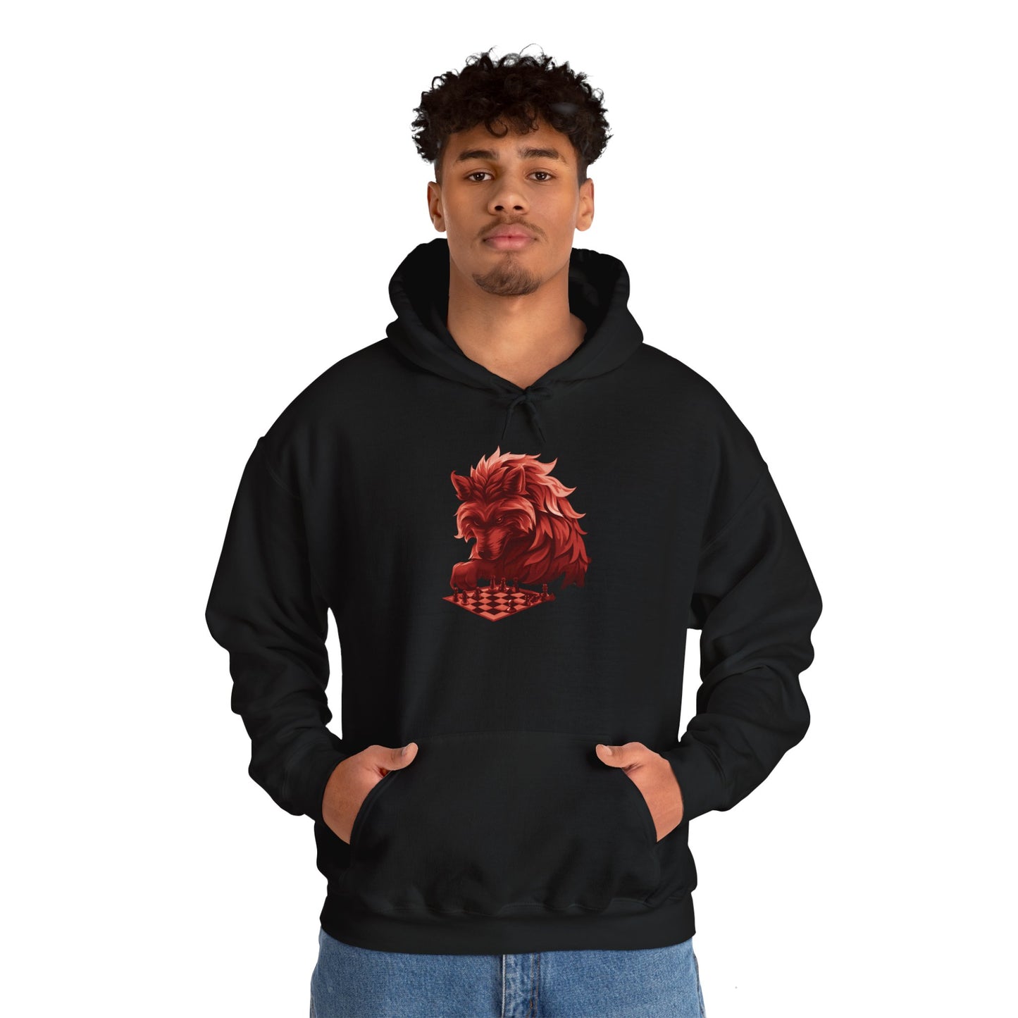 Wolf Playing Chess (Red Team) - Unisex Heavy Blend™ Hooded Sweatshirt