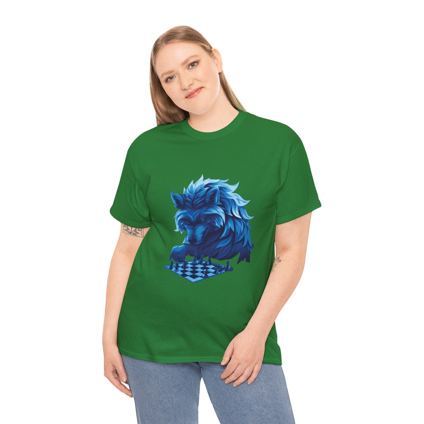 Wolf Playing Chess (Blue Team) - Unisex Heavy Cotton Tee