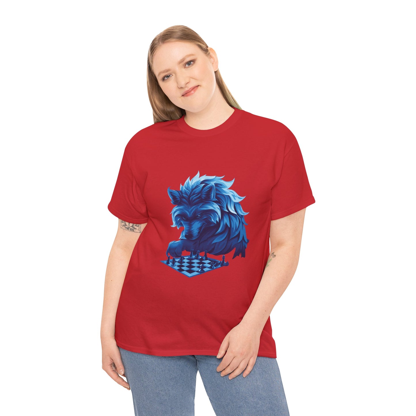 Wolf Playing Chess (Blue Team) - Unisex Heavy Cotton Tee