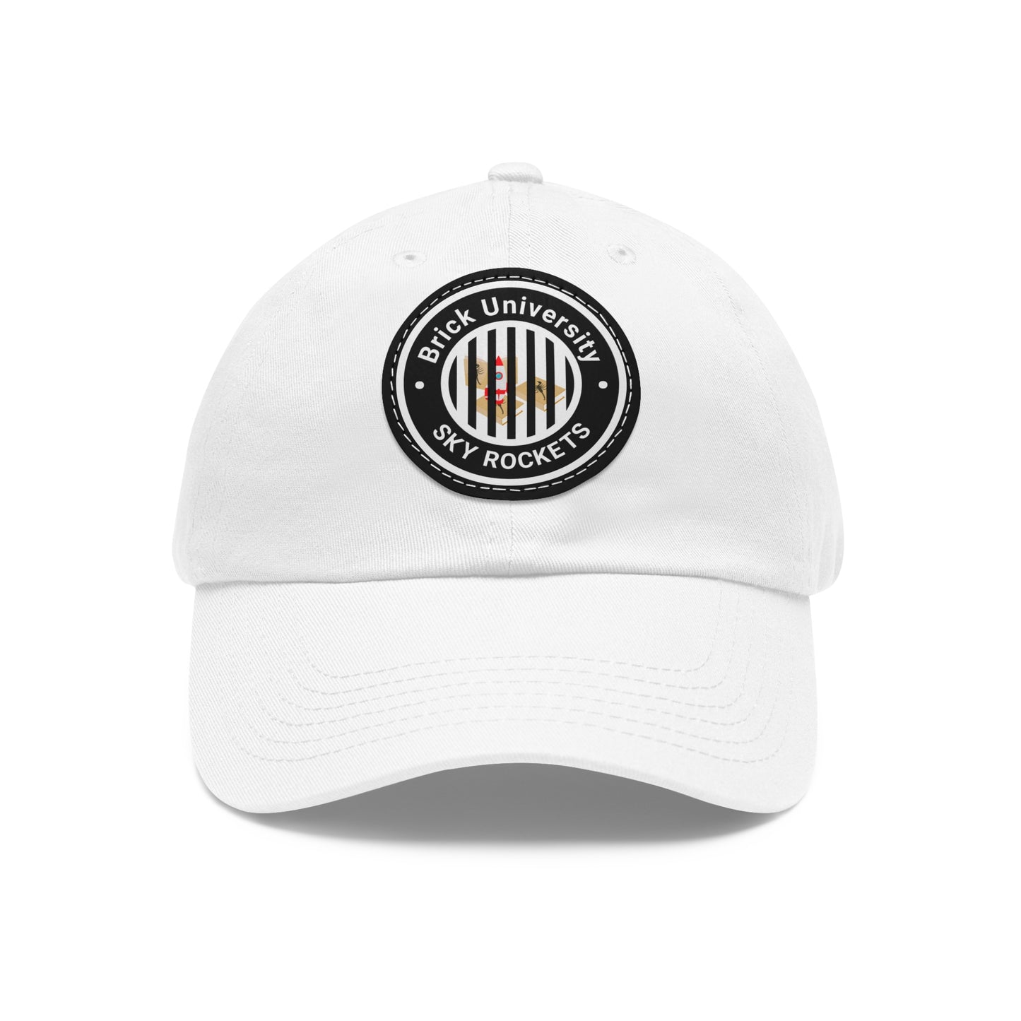 Brick University (Black Design Behind Bars) - Hat with Leather Patch (Round)