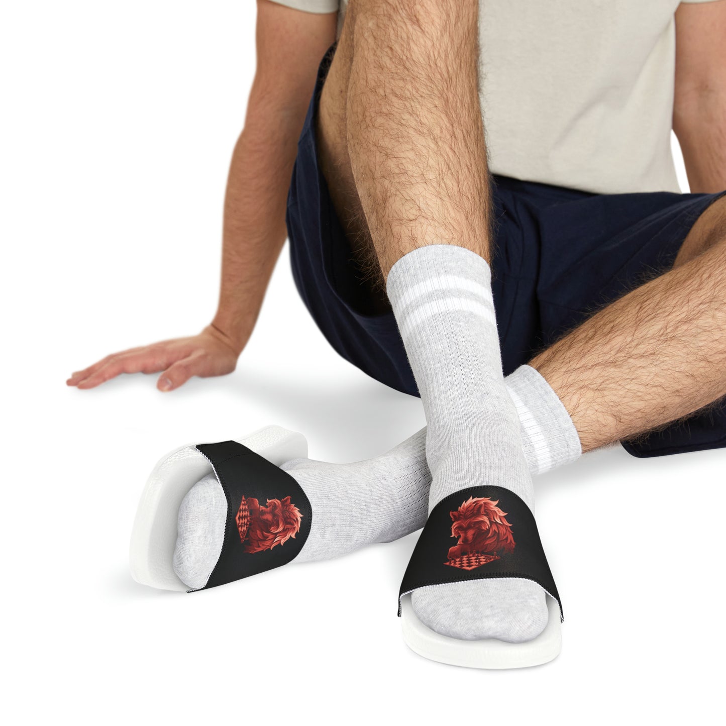 Wolf Playing Chess (Red Team) - Men's Slide Sandals