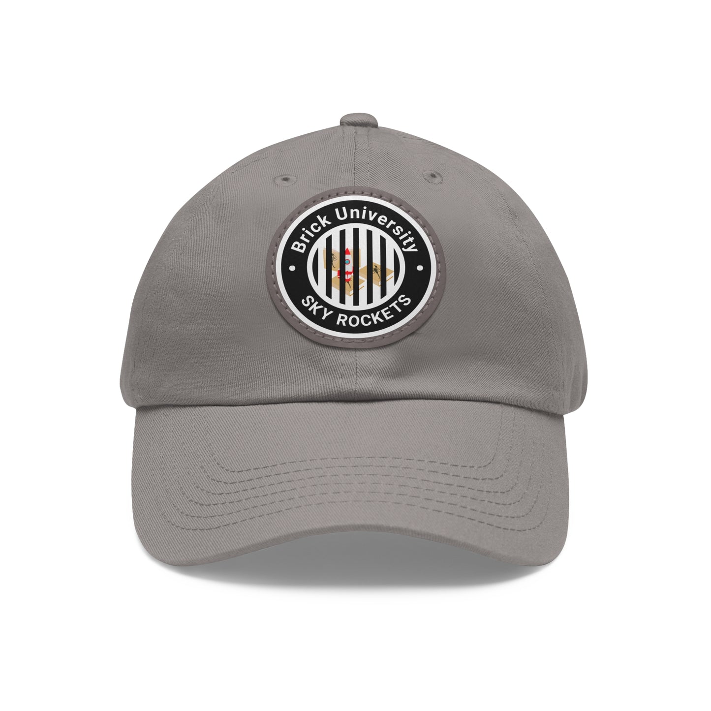 Brick University (Black Design Behind Bars) - Hat with Leather Patch (Round)