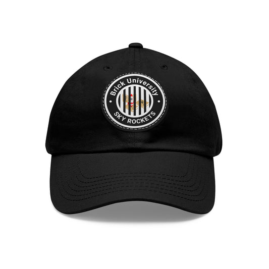Brick University (Black Design Behind Bars) - Hat with Leather Patch (Round)