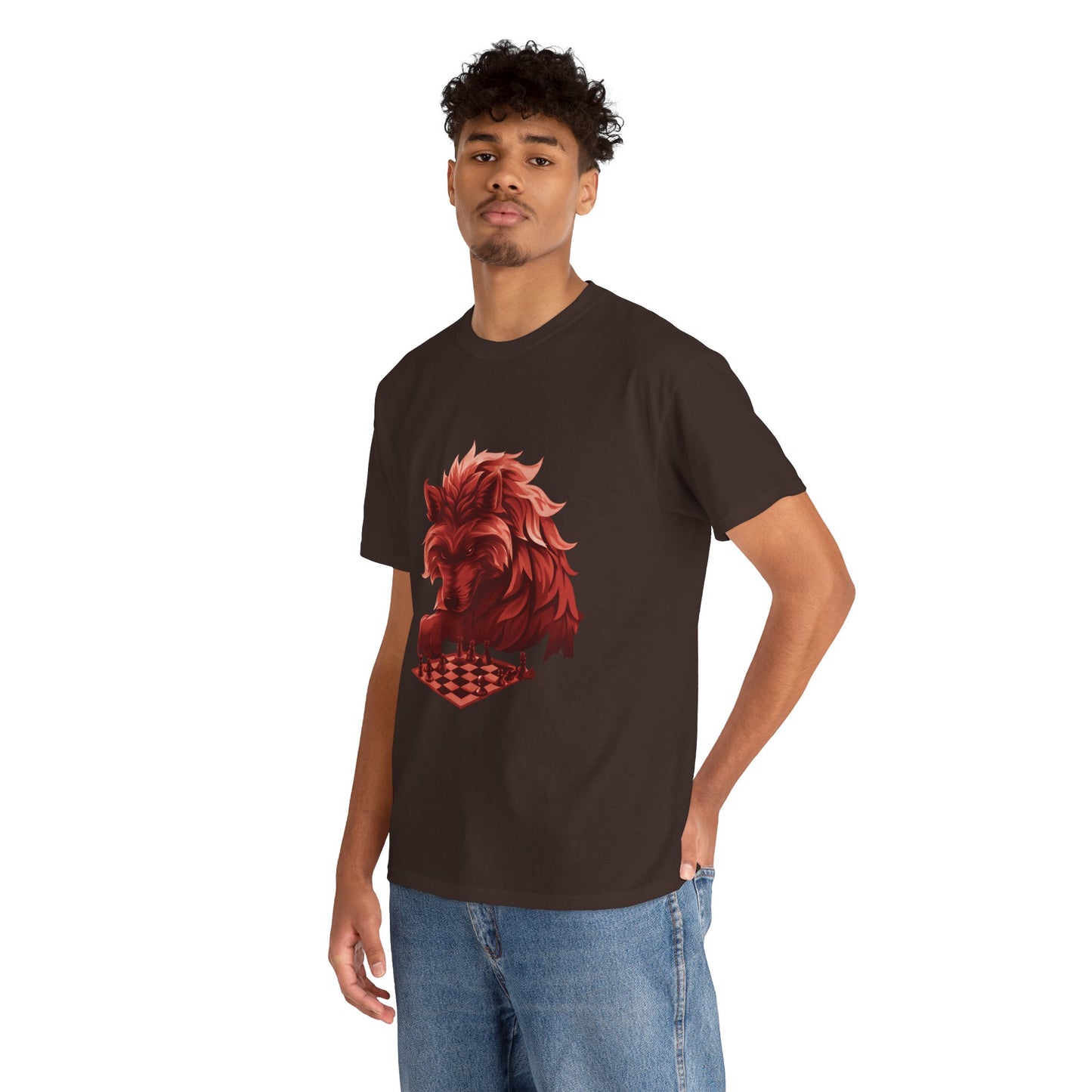 Wolf Playing Chess (Red Team) - Unisex Heavy Cotton Tee