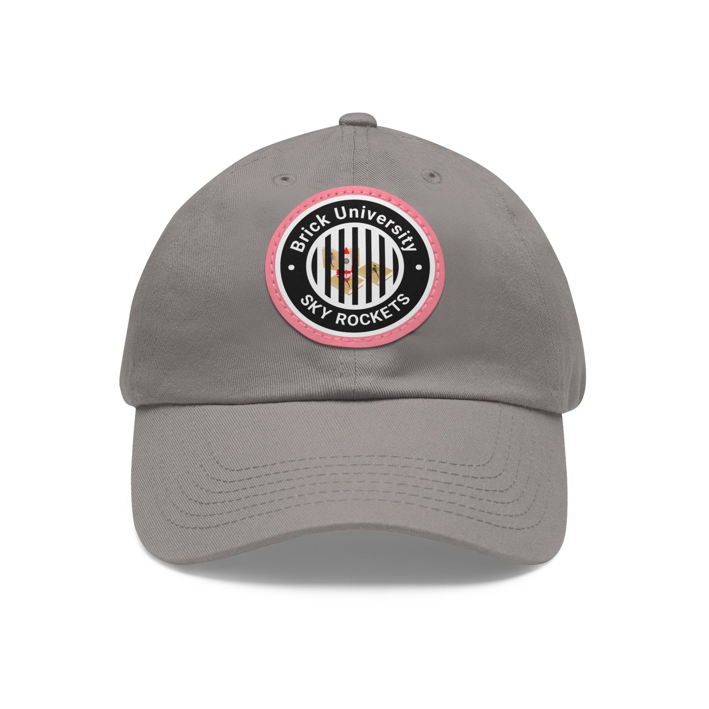 Brick University (Black Design Behind Bars) - Hat with Leather Patch (Round)