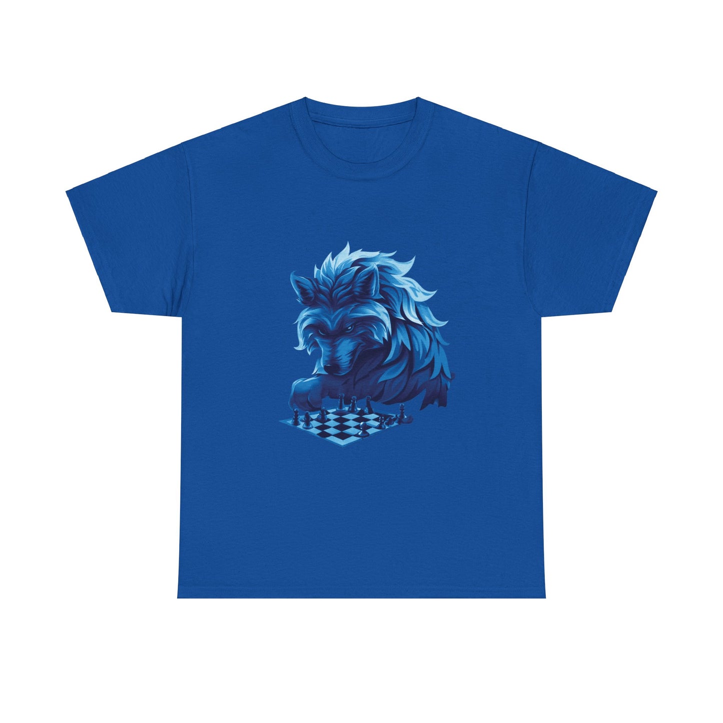 Wolf Playing Chess (Blue Team) - Unisex Heavy Cotton Tee