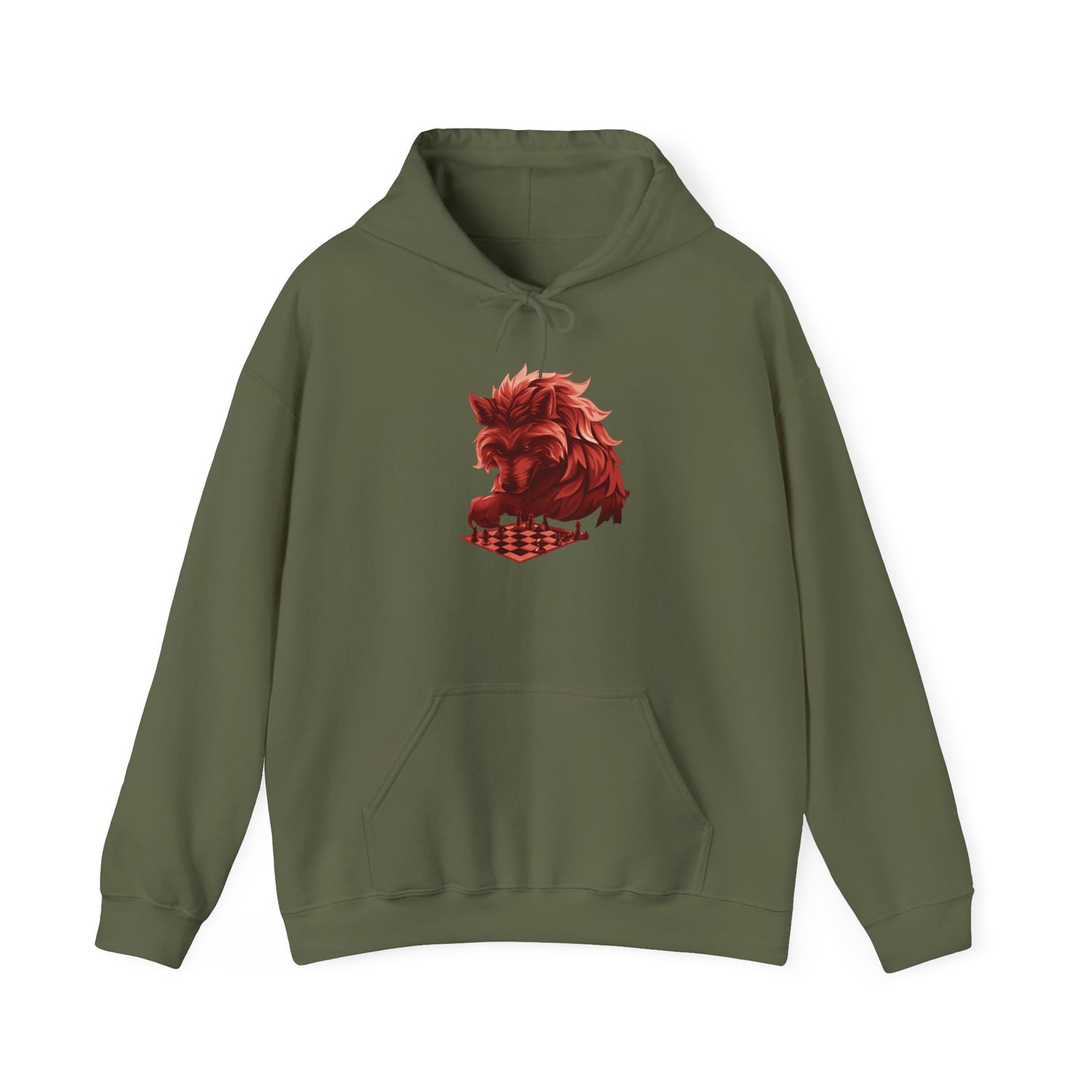 Wolf Playing Chess (Red Team) - Unisex Heavy Blend™ Hooded Sweatshirt