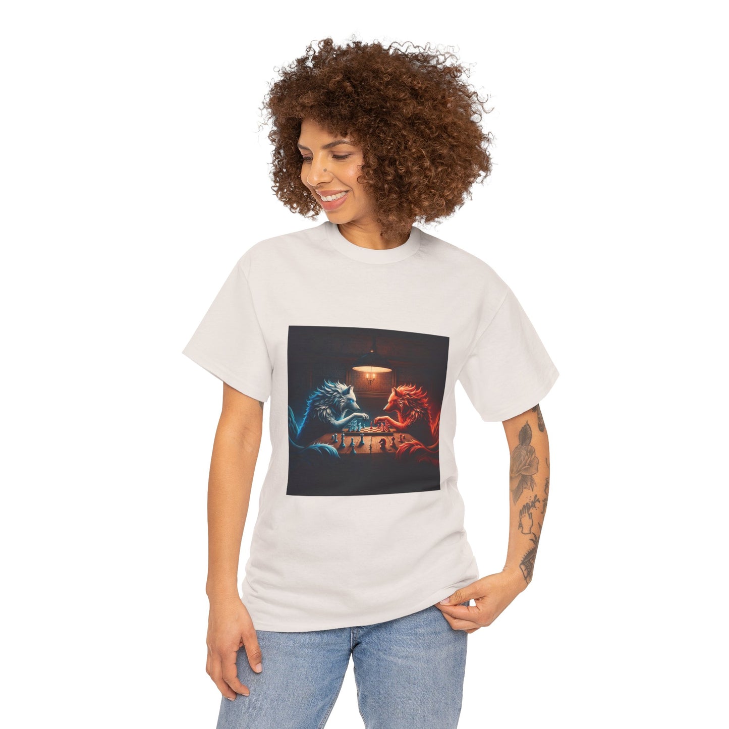 Wolves Playing Chess - Unisex Heavy Cotton Tee