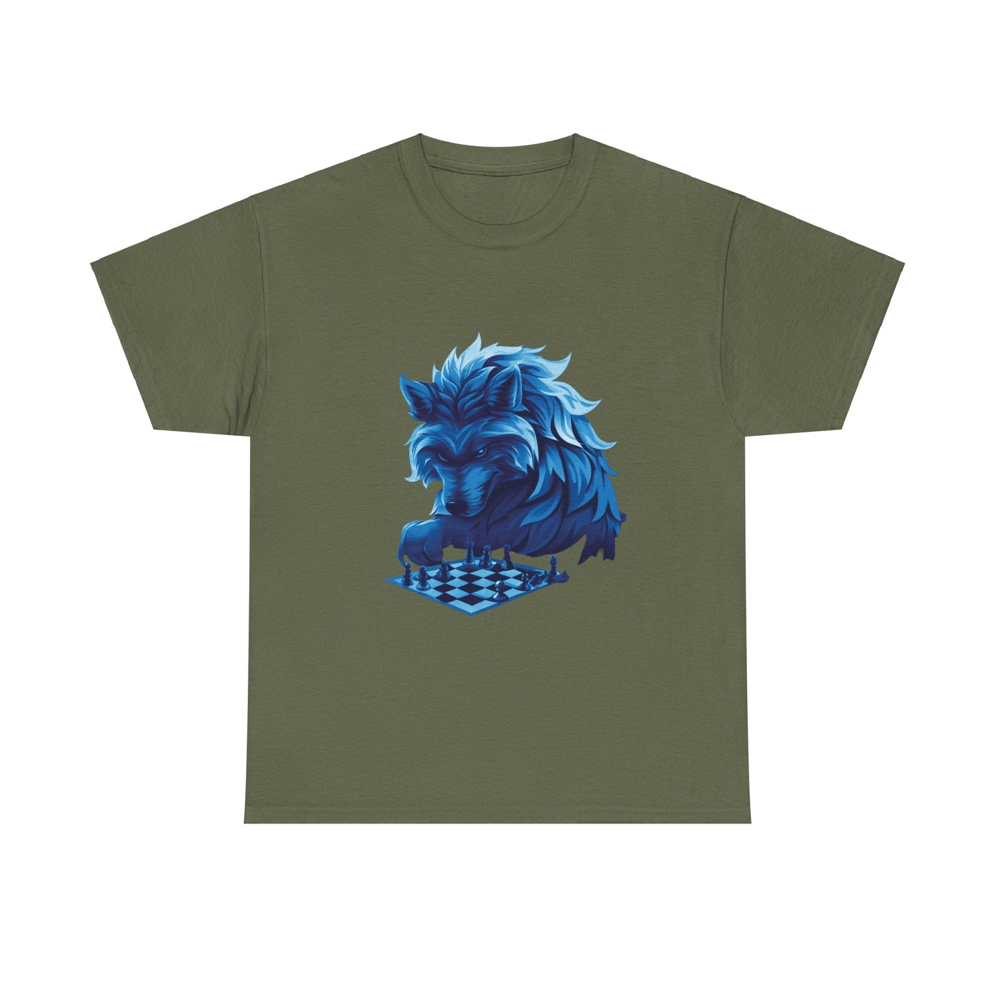 Wolf Playing Chess (Blue Team) - Unisex Heavy Cotton Tee