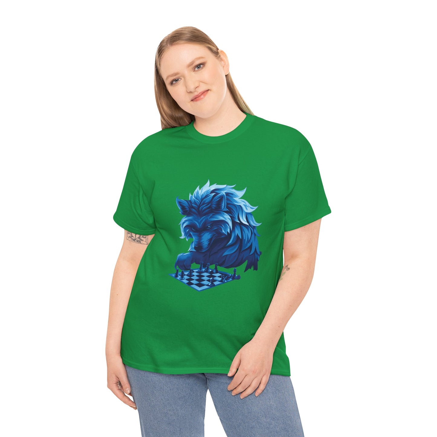 Wolf Playing Chess (Blue Team) - Unisex Heavy Cotton Tee