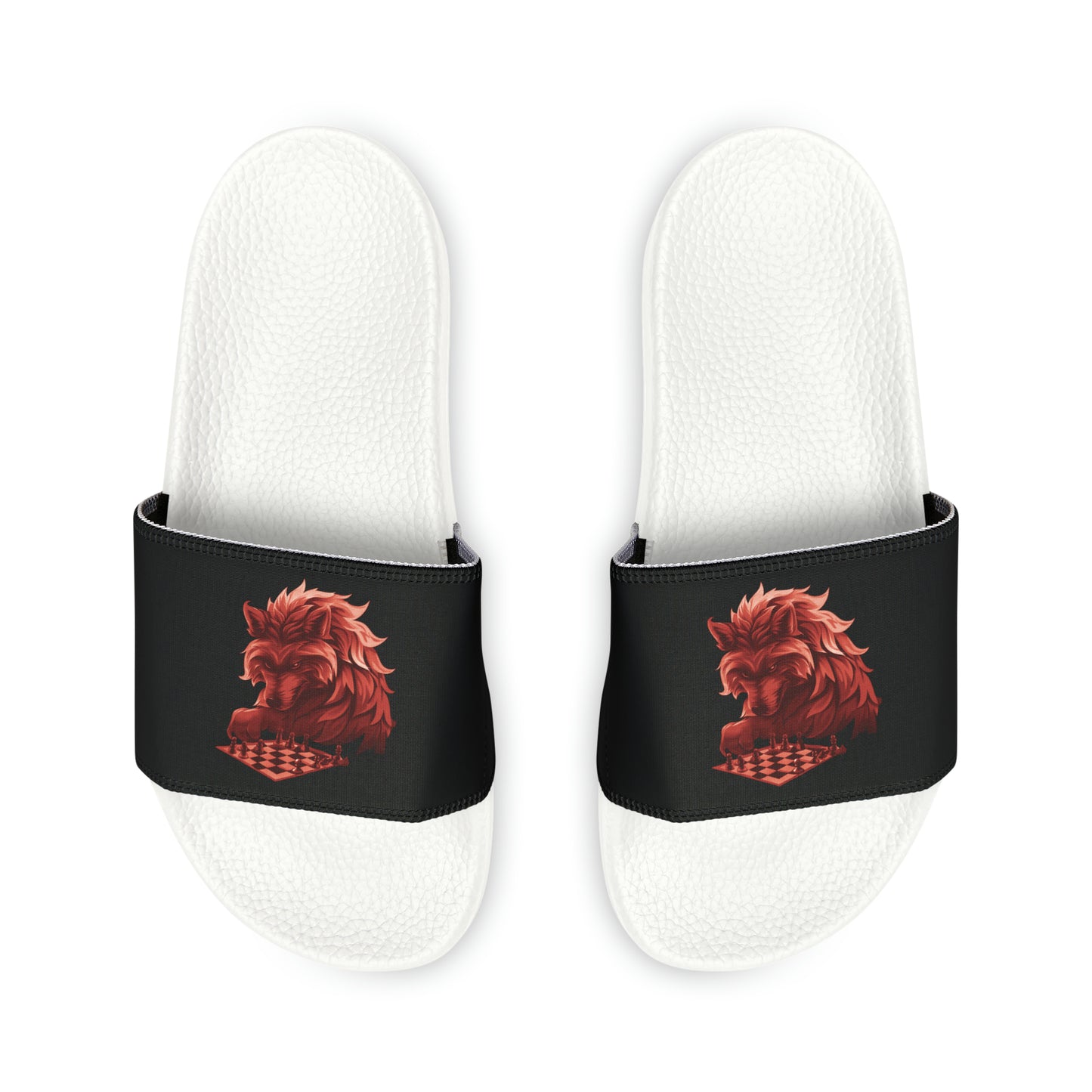 Wolf Playing Chess (Red Team) - Men's Slide Sandals