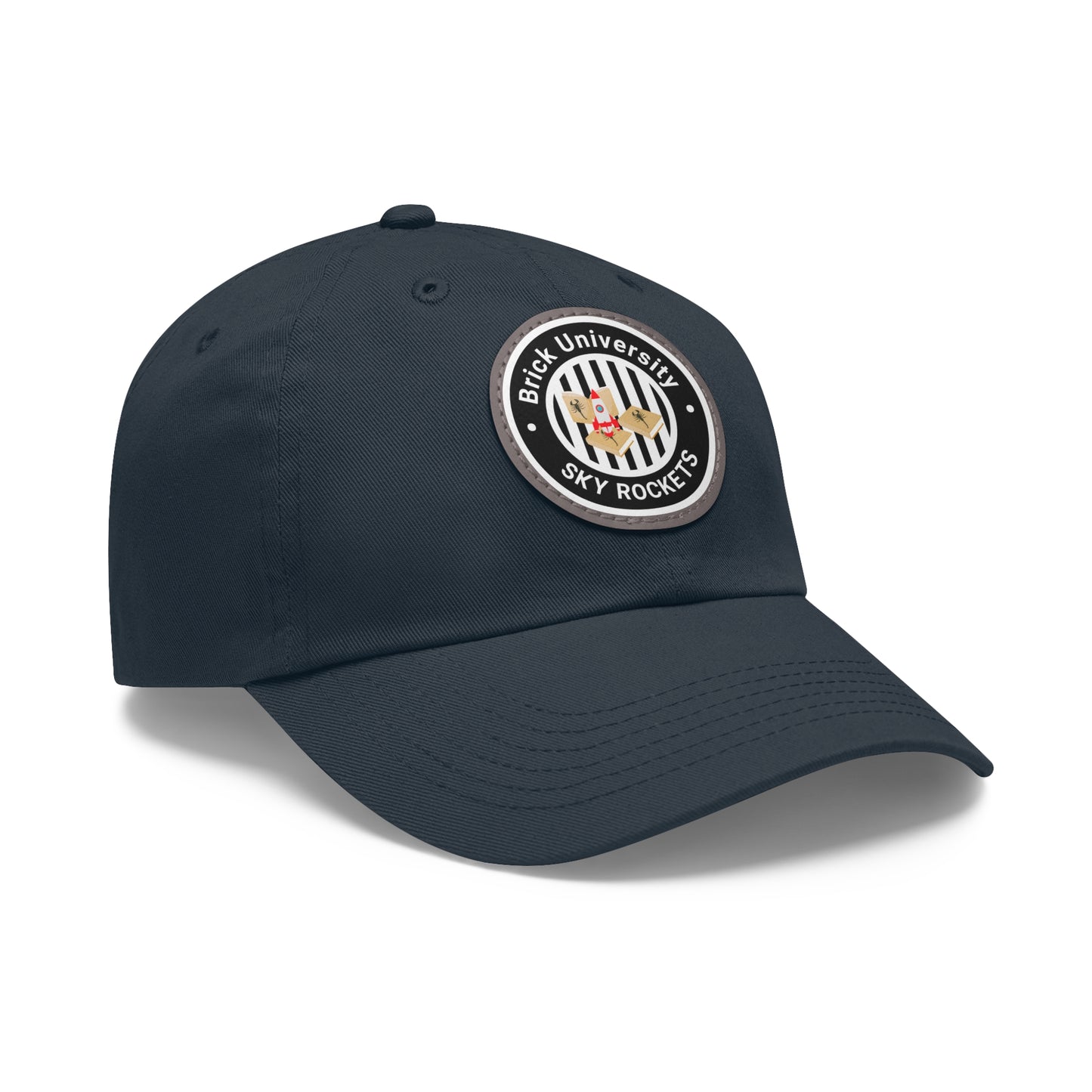 Brick University (Black Design) - Hat with Leather Patch (Round)