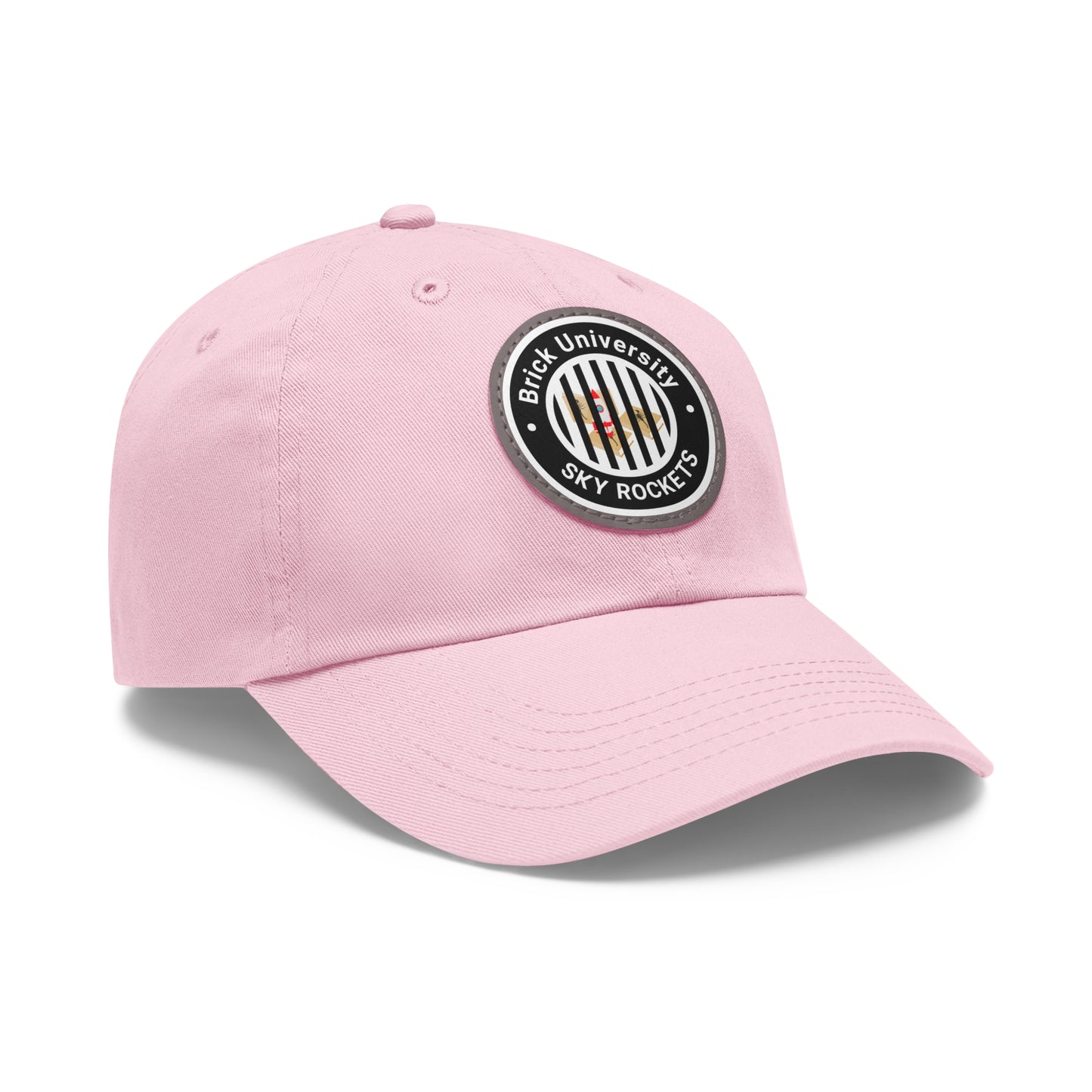 Brick University (Black Design Behind Bars) - Hat with Leather Patch (Round)