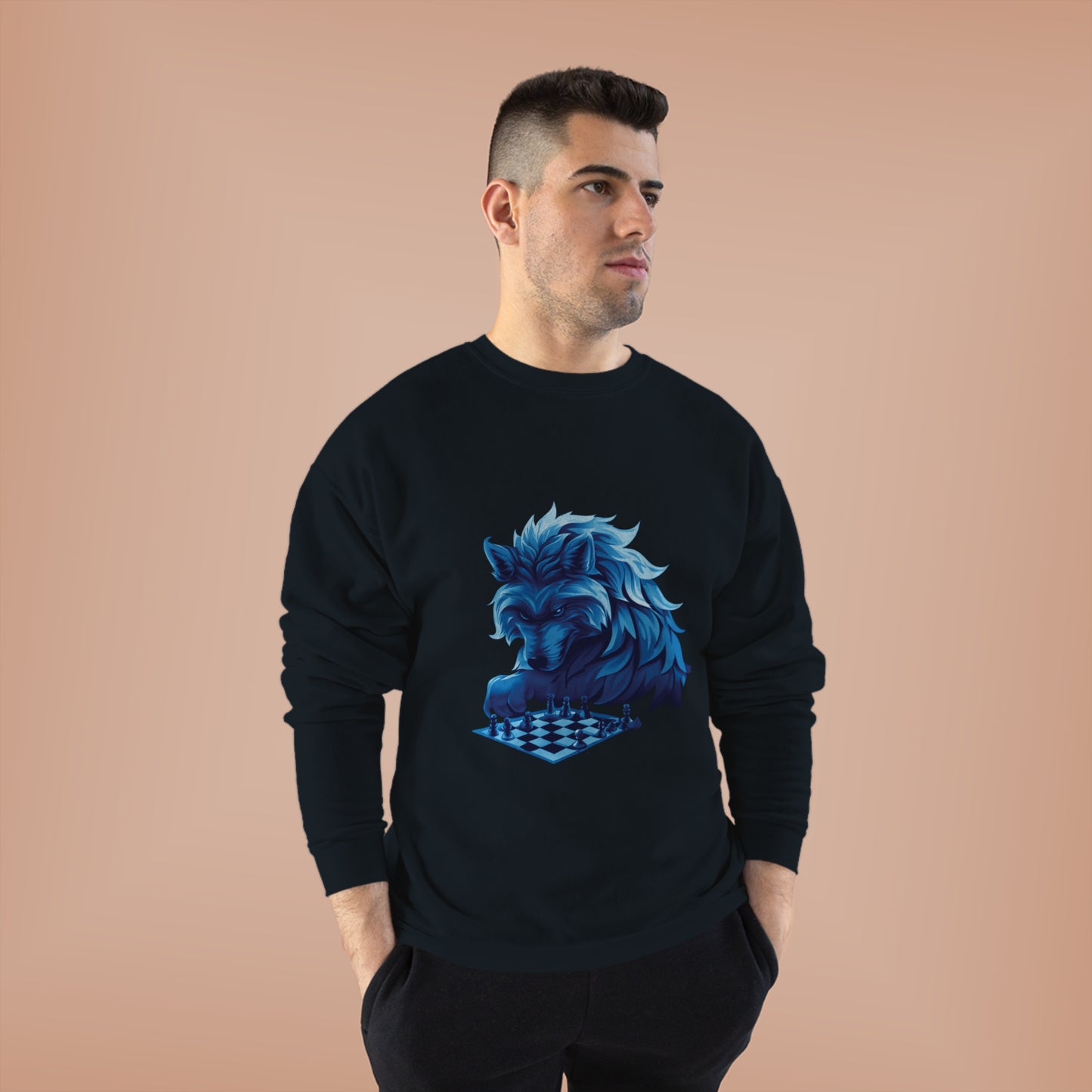 Wolf Playing Chess (Blue Team) - Unisex EcoSmart® Crewneck Sweatshirt