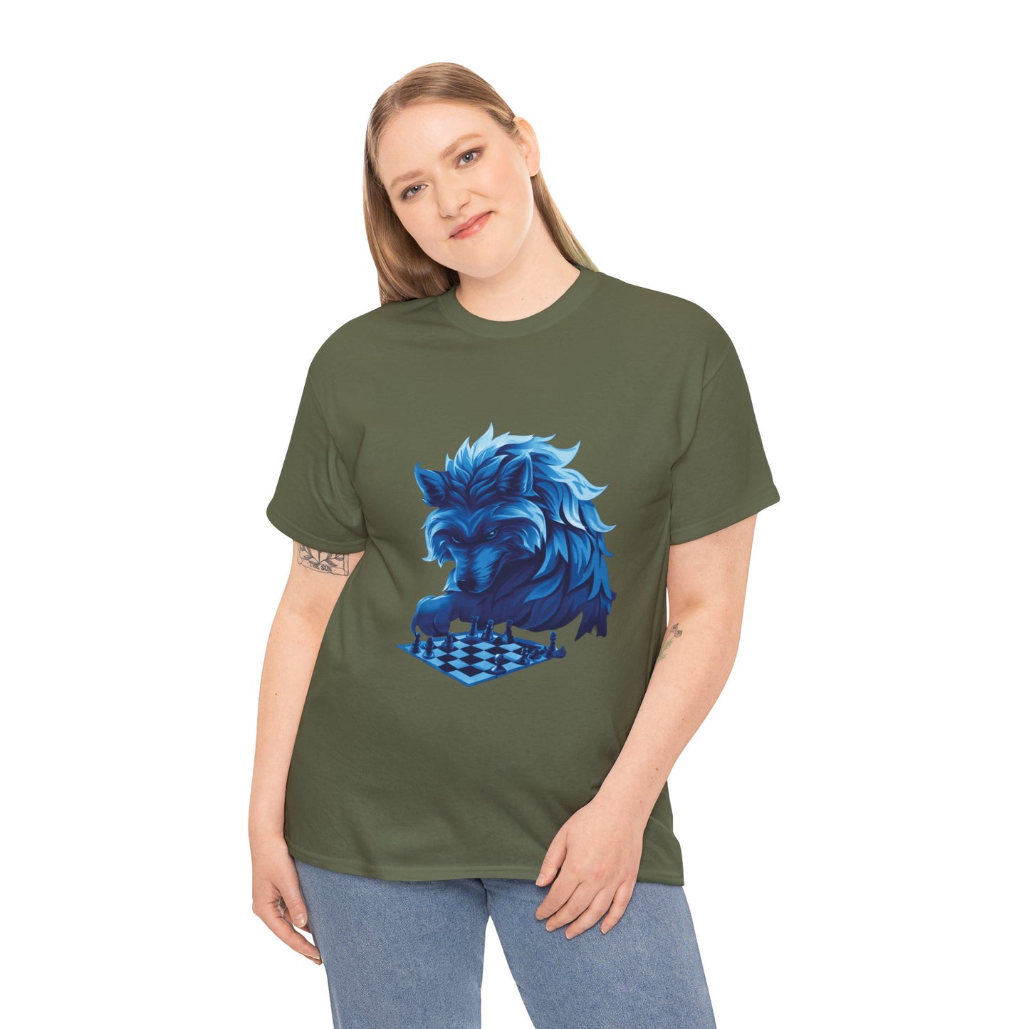 Wolf Playing Chess (Blue Team) - Unisex Heavy Cotton Tee