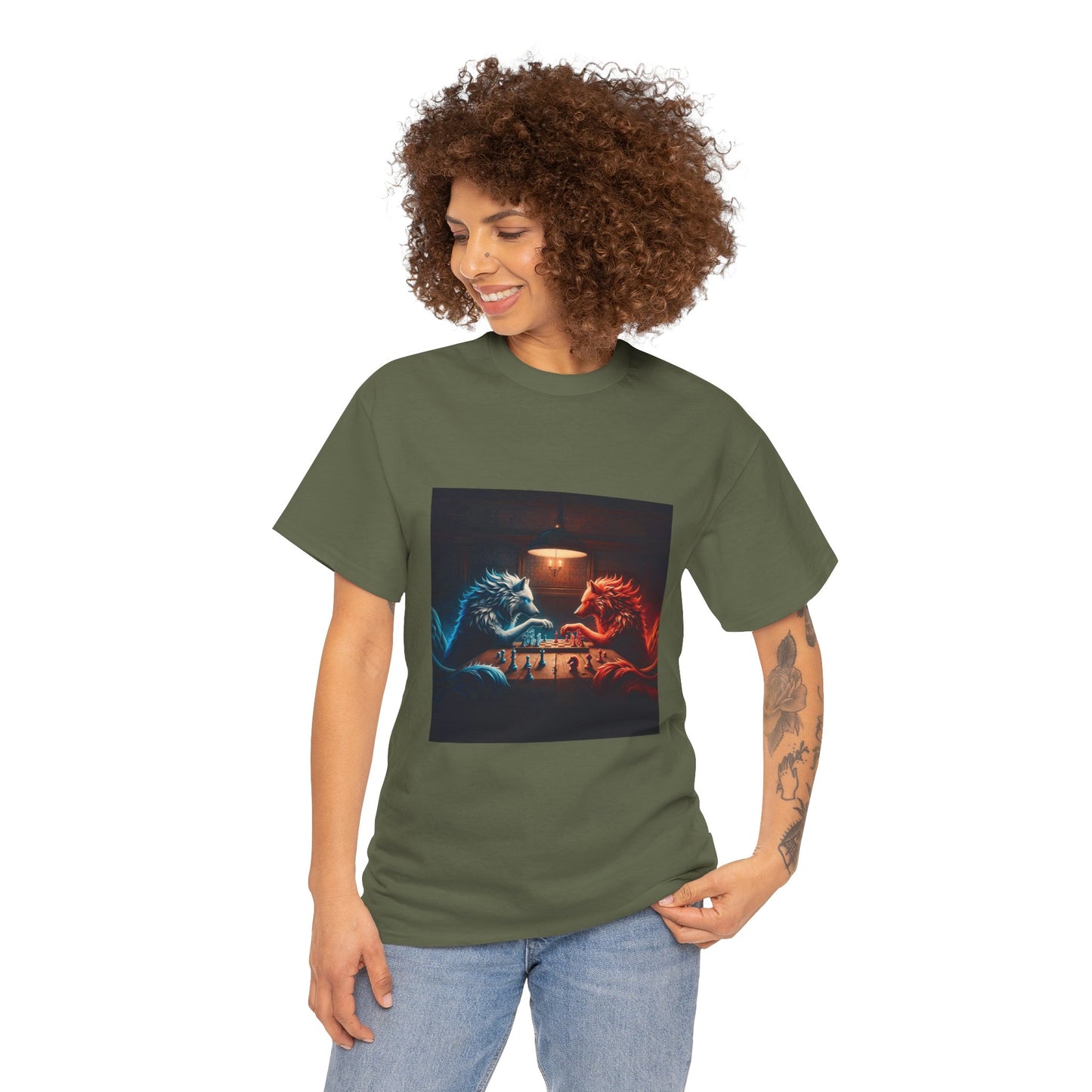 Wolves Playing Chess - Unisex Heavy Cotton Tee