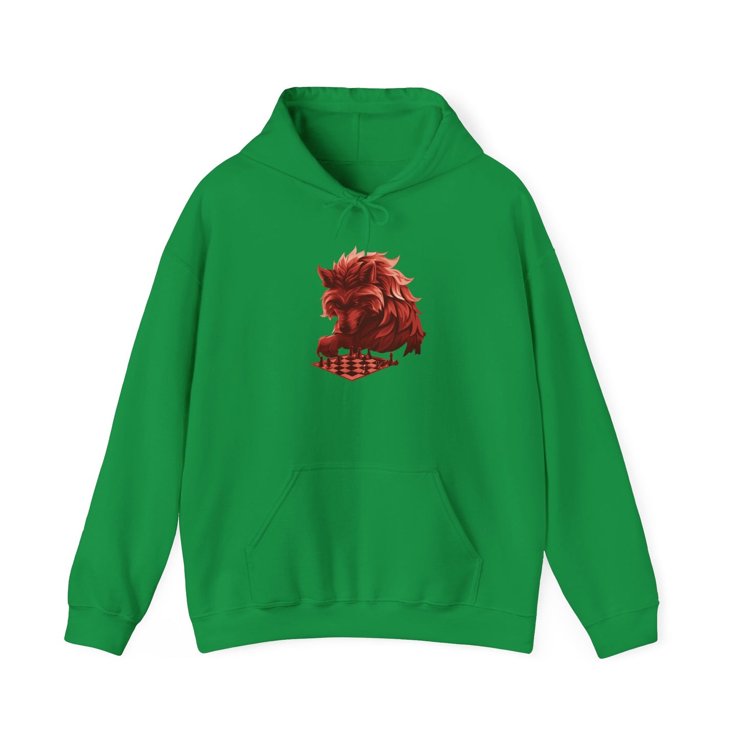 Wolf Playing Chess (Red Team) - Unisex Heavy Blend™ Hooded Sweatshirt