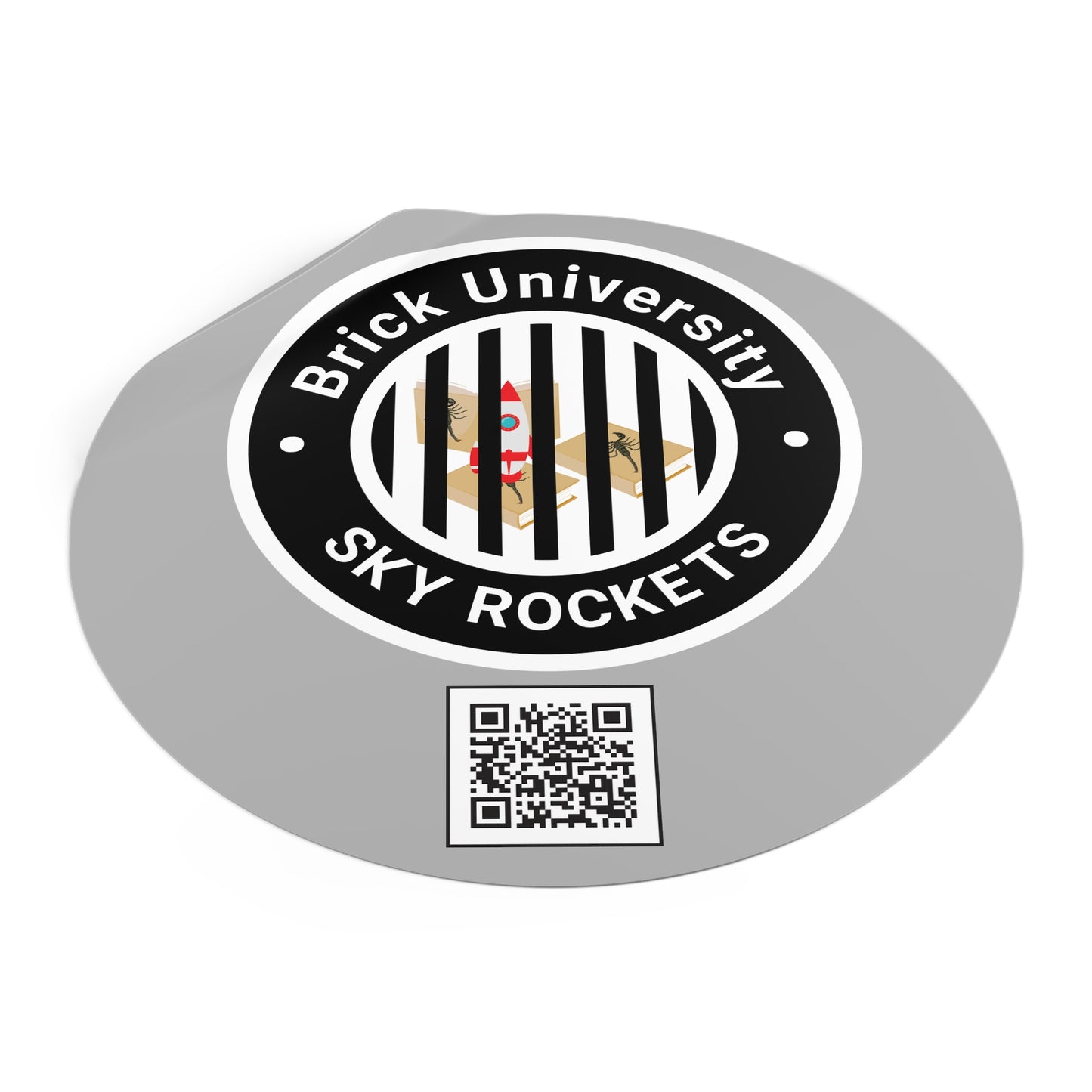 Brick University (Black Design Behind Bars) Round Vinyl Stickers