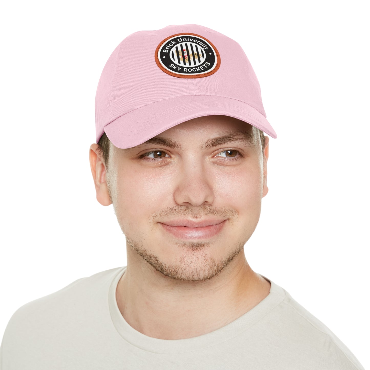 Brick University (Black Design Behind Bars) - Hat with Leather Patch (Round)