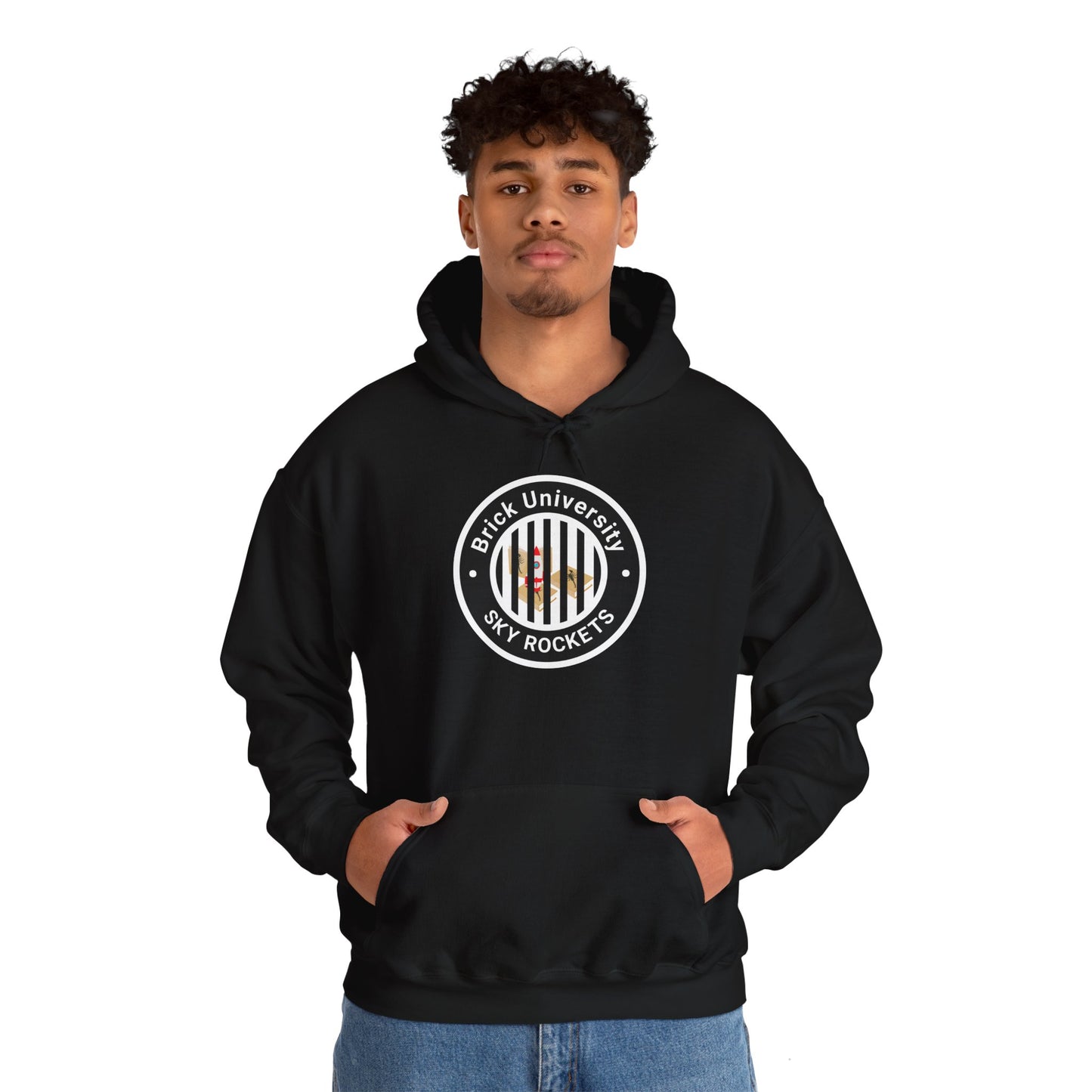 Brick University (Black Design Behind Bars) - Unisex Heavy Blend™ Hooded Sweatshirt