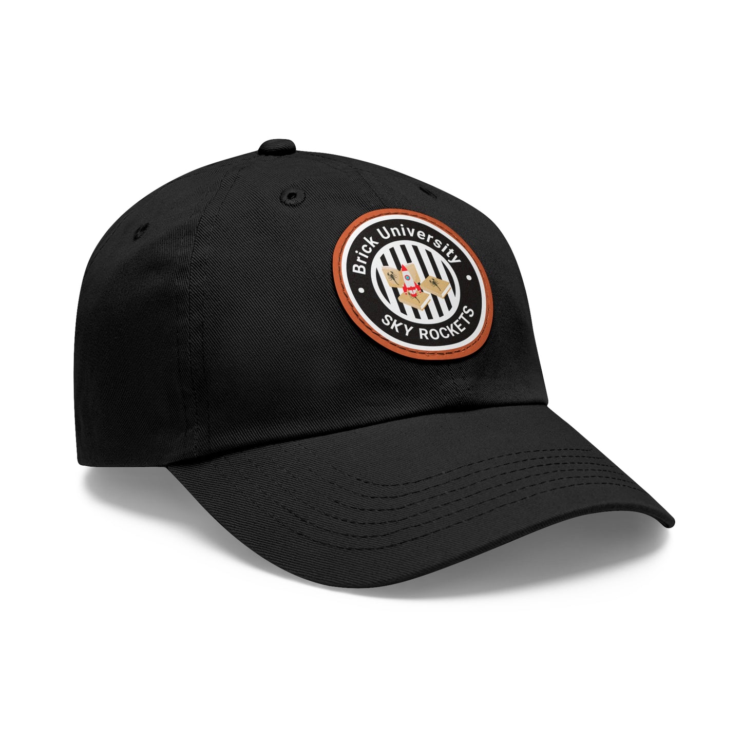 Brick University (Black Design) - Hat with Leather Patch (Round)