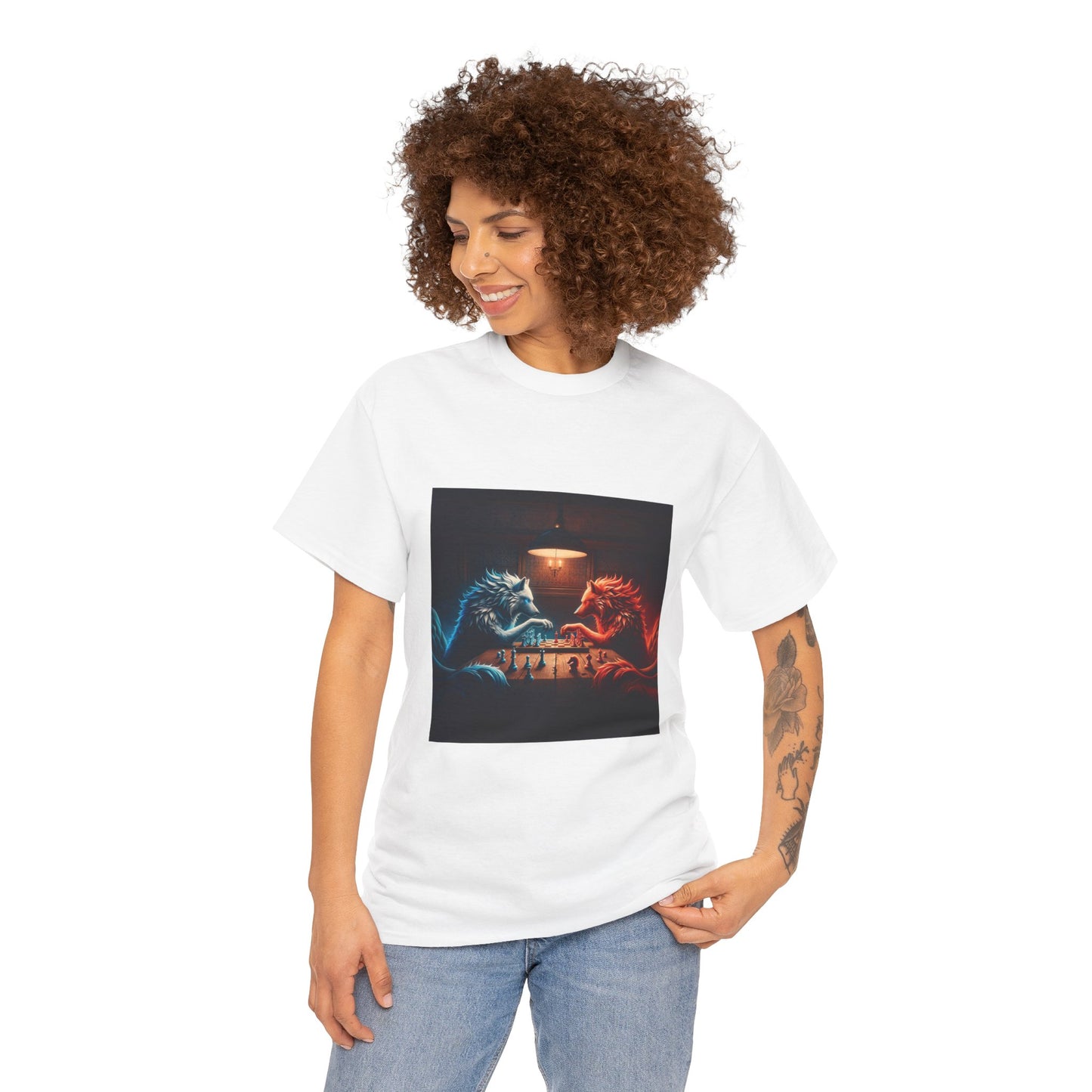 Wolves Playing Chess - Unisex Heavy Cotton Tee