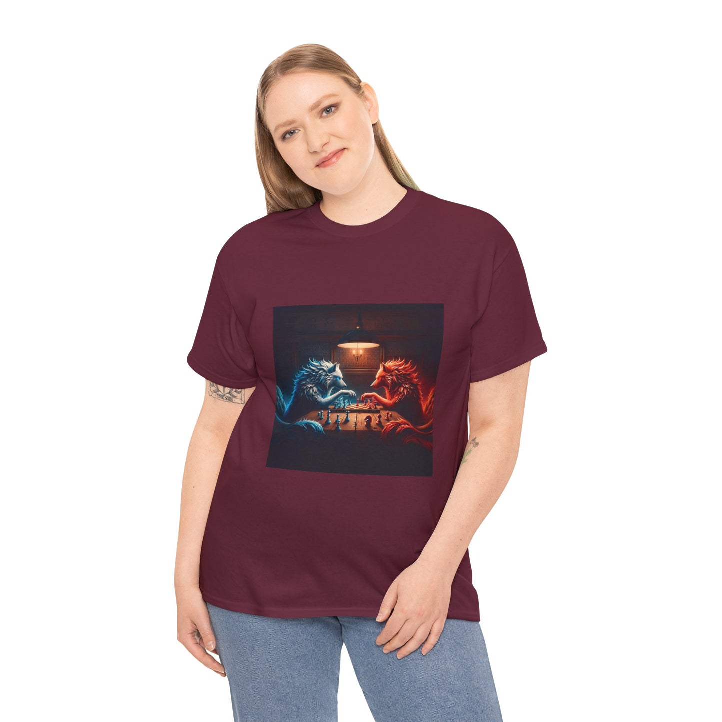 Wolves Playing Chess - Unisex Heavy Cotton Tee