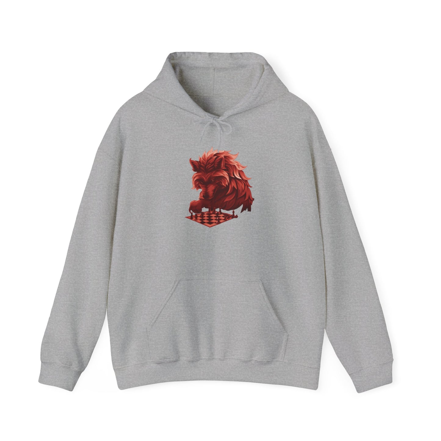 Wolf Playing Chess (Red Team) - Unisex Heavy Blend™ Hooded Sweatshirt