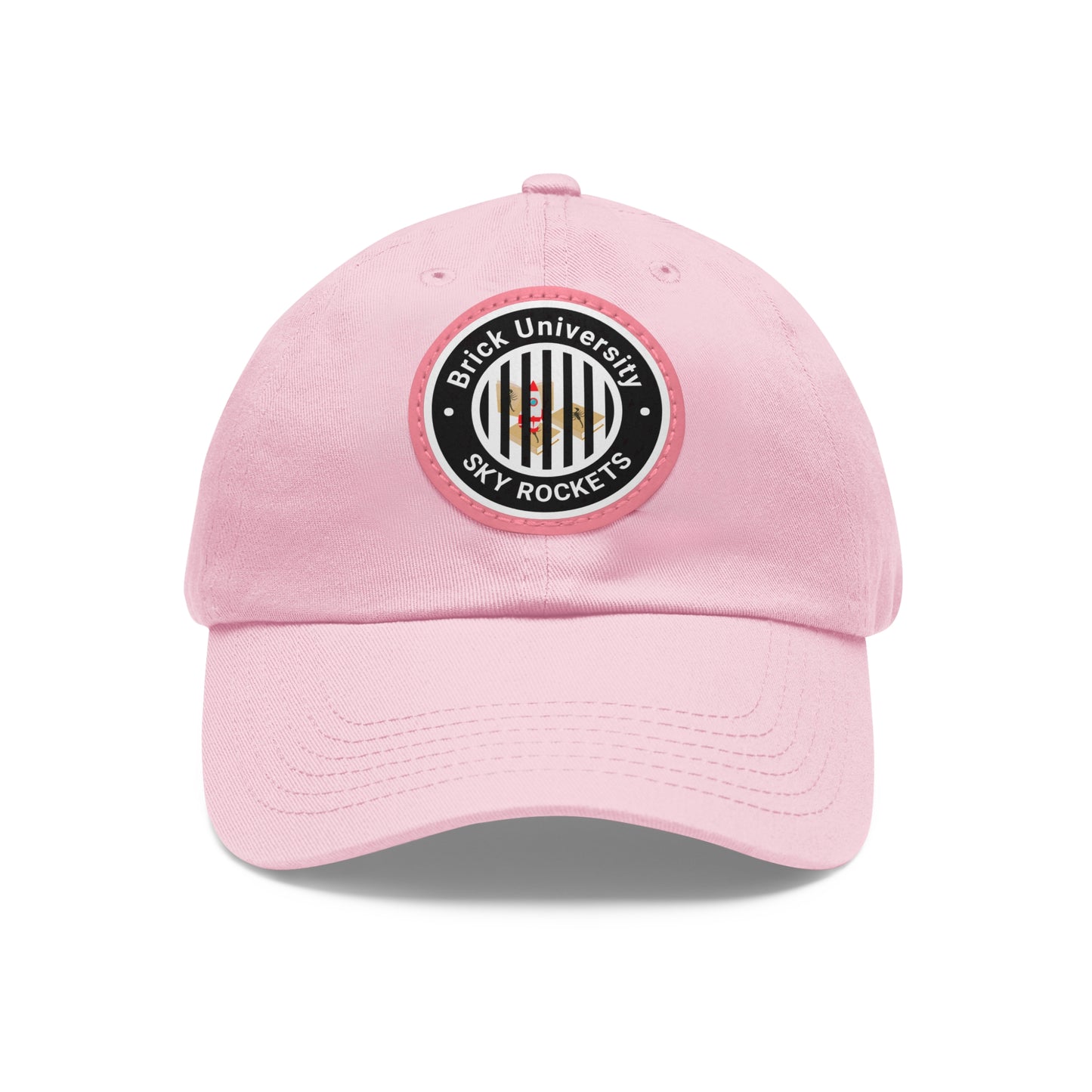 Brick University (Black Design Behind Bars) - Hat with Leather Patch (Round)