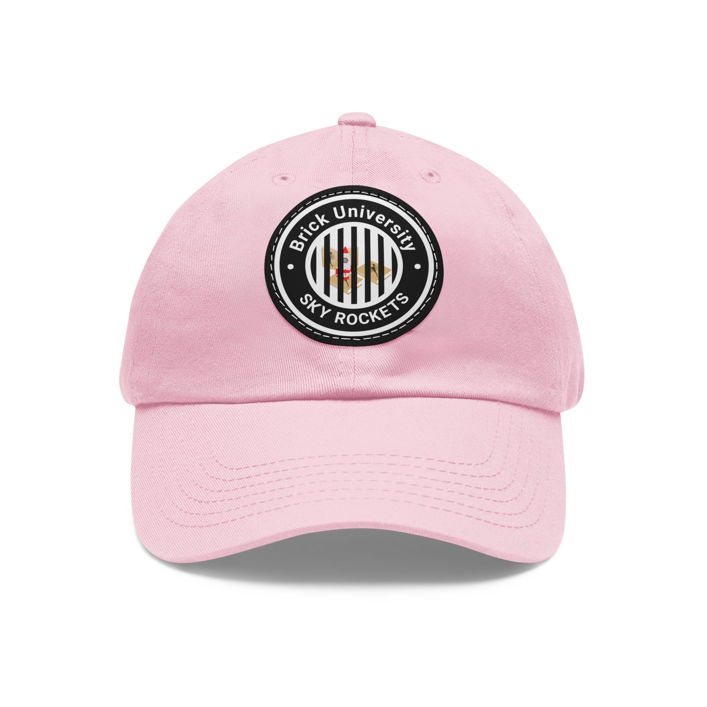 Brick University (Black Design Behind Bars) - Hat with Leather Patch (Round)