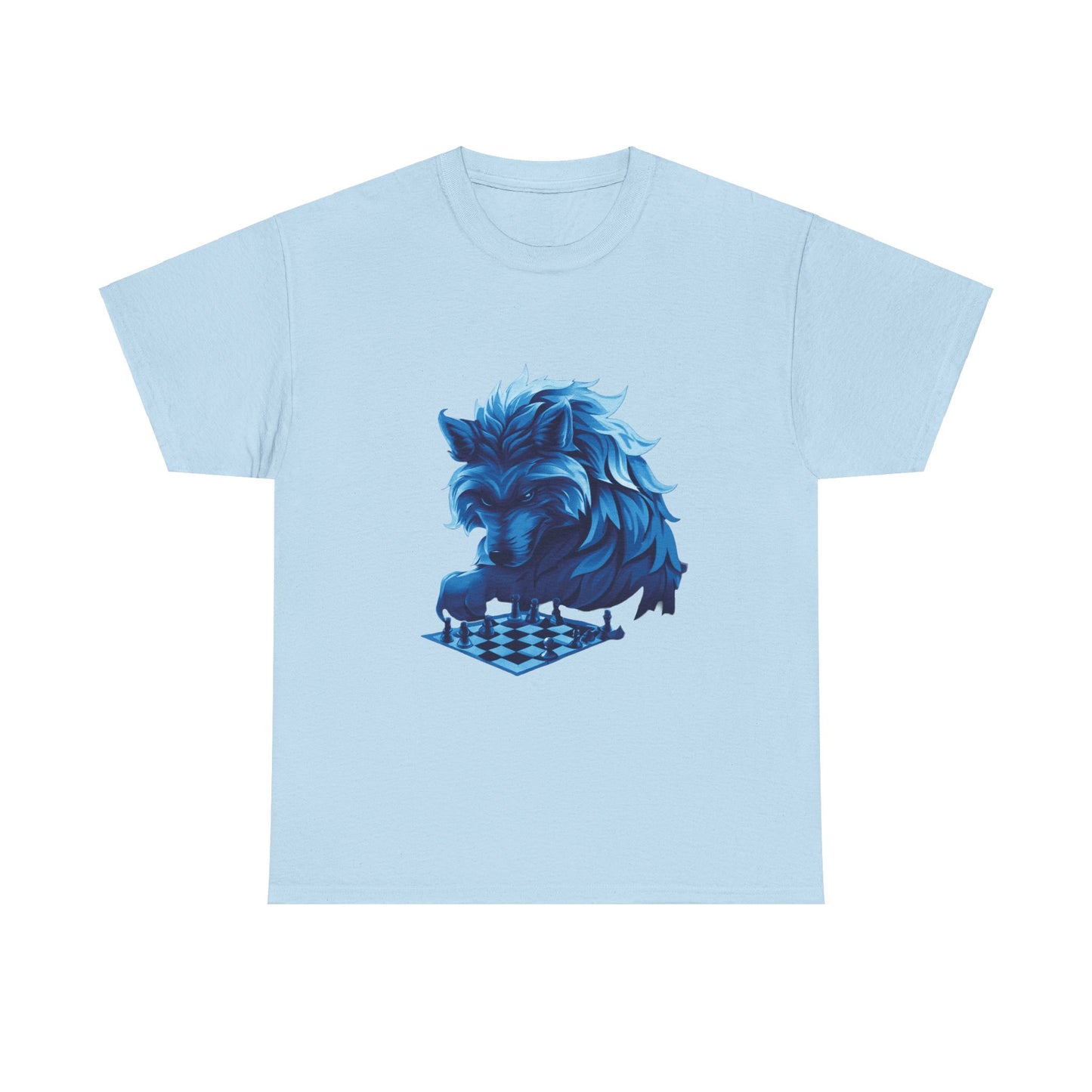 Wolf Playing Chess (Blue Team) - Unisex Heavy Cotton Tee