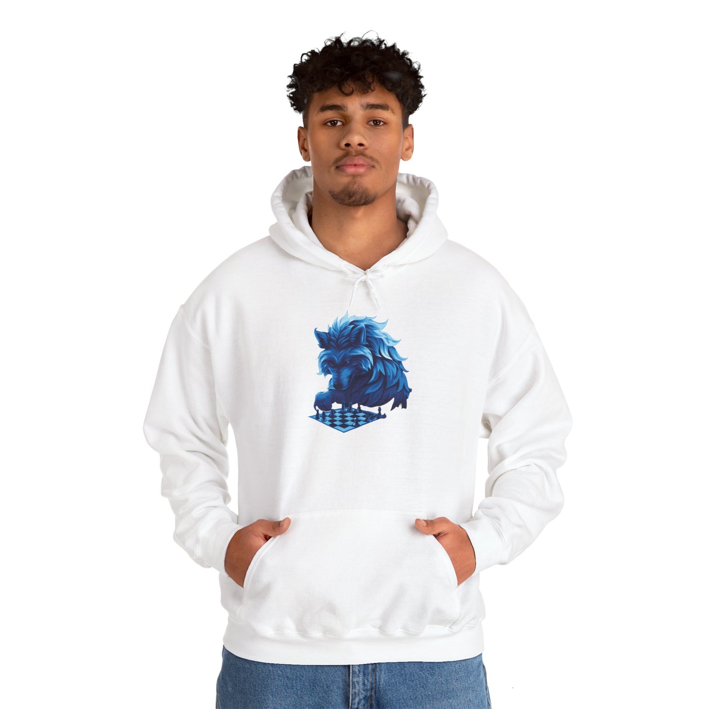 Wolf Playing Chess (Blue Team) - Unisex Heavy Blend™ Hooded Sweatshirt