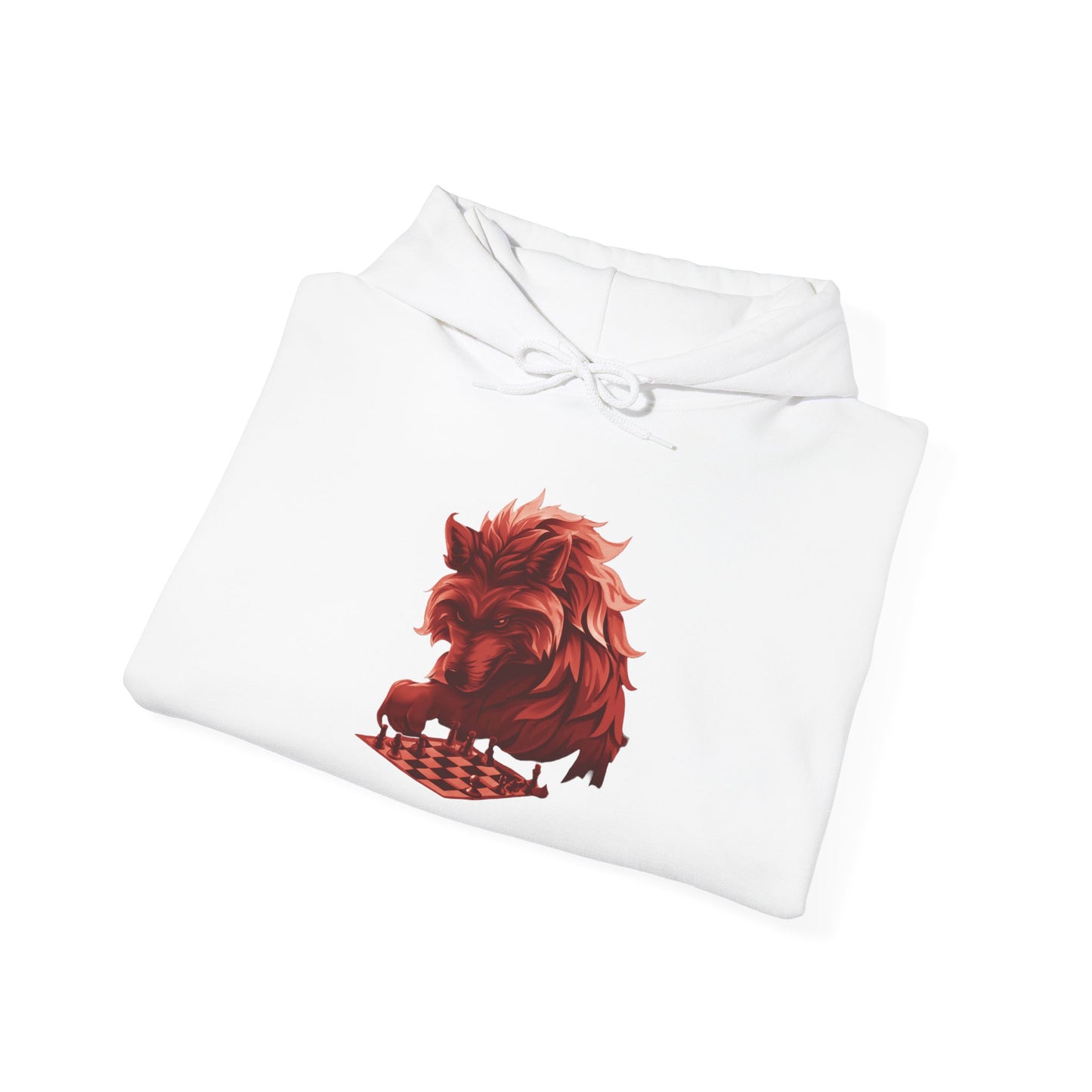 Wolf Playing Chess (Red Team) - Unisex Heavy Blend™ Hooded Sweatshirt