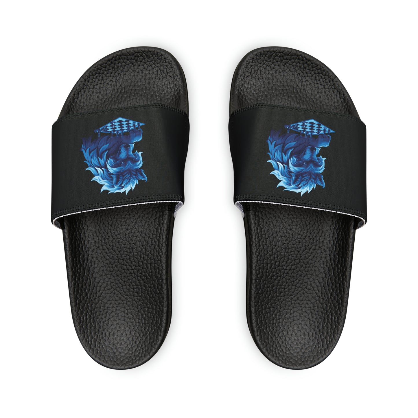 Wolf Playing Chess (Blue Team) - Men's Slide Sandals