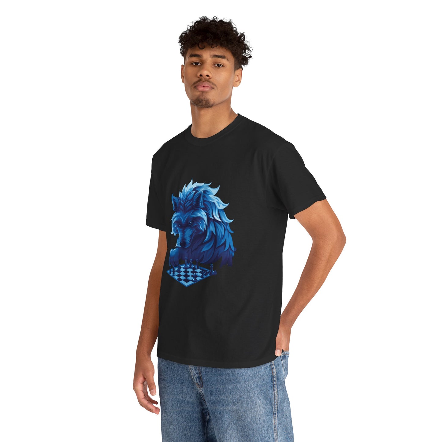 Wolf Playing Chess (Blue Team) - Unisex Heavy Cotton Tee