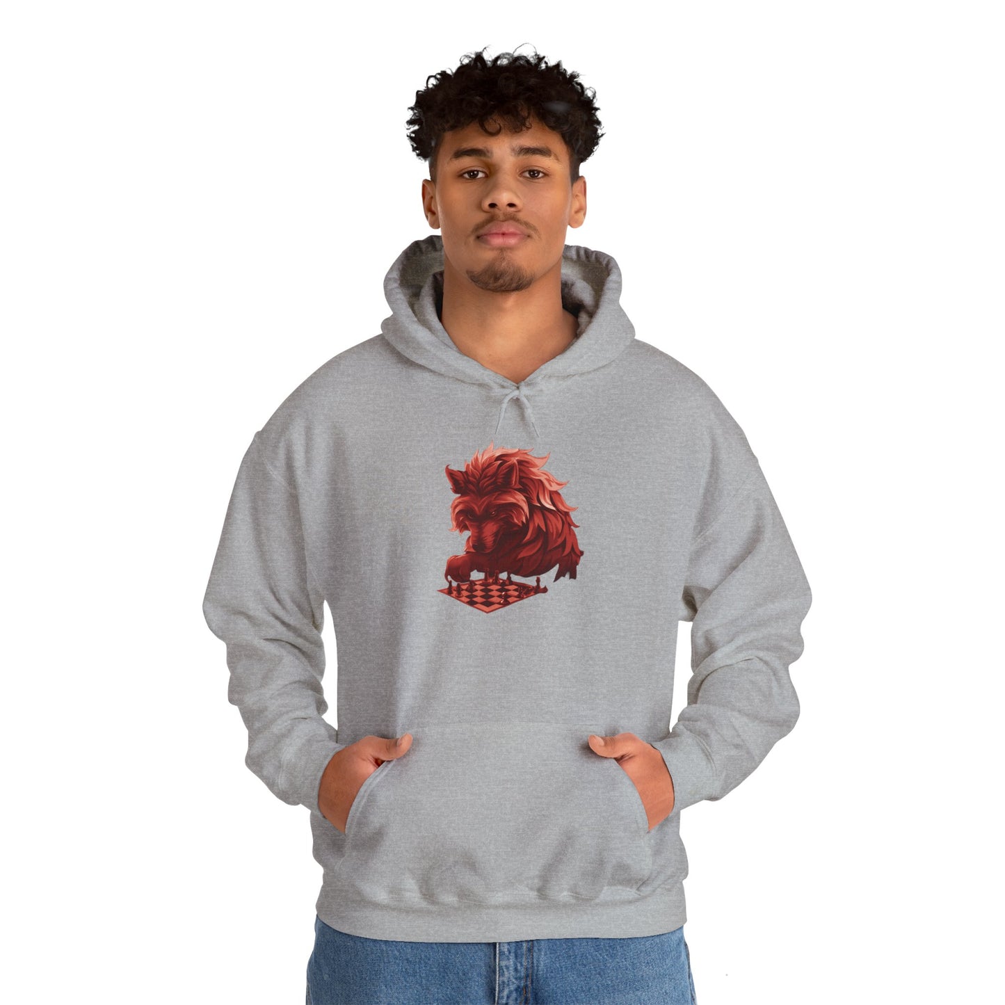 Wolf Playing Chess (Red Team) - Unisex Heavy Blend™ Hooded Sweatshirt