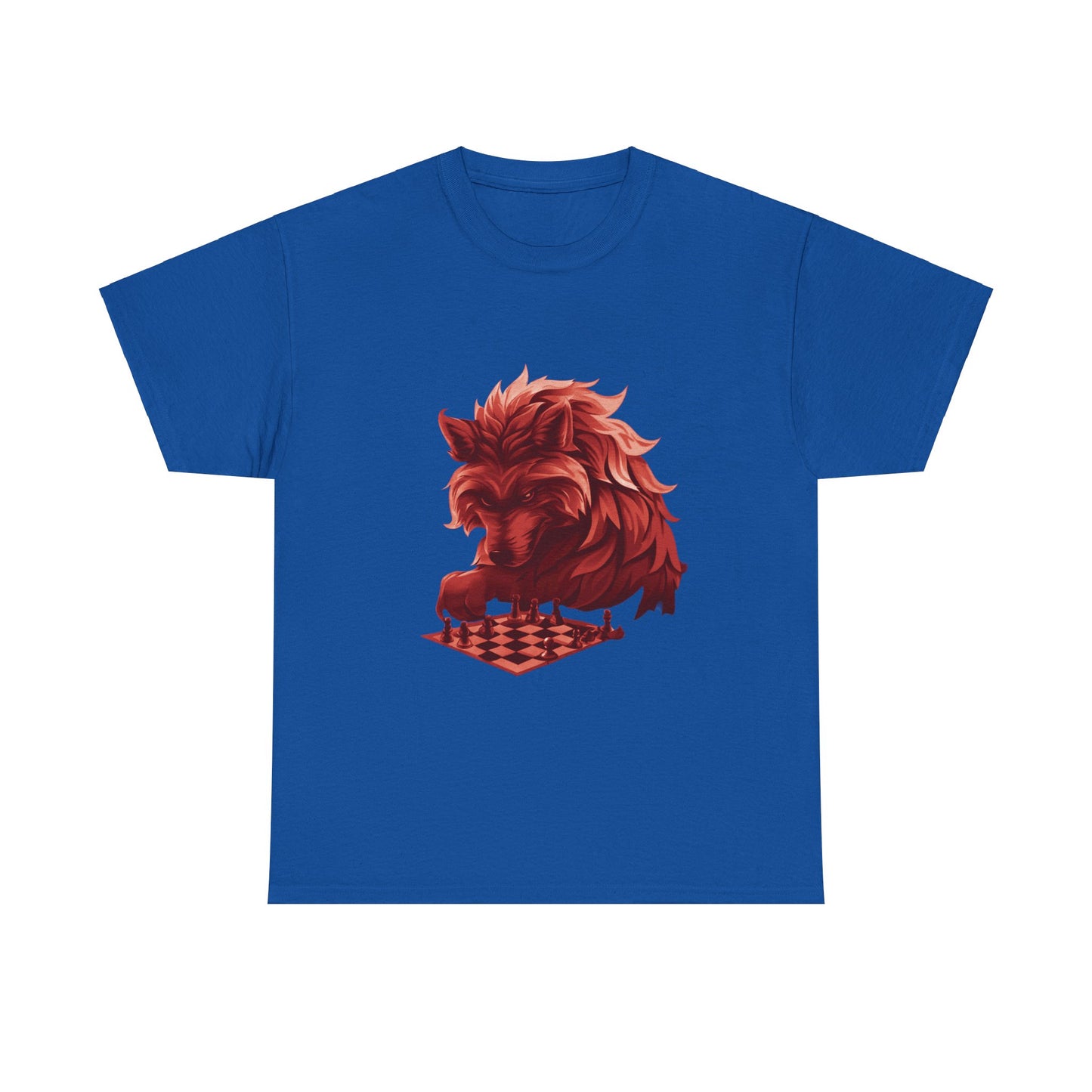 Wolf Playing Chess (Red Team) - Unisex Heavy Cotton Tee
