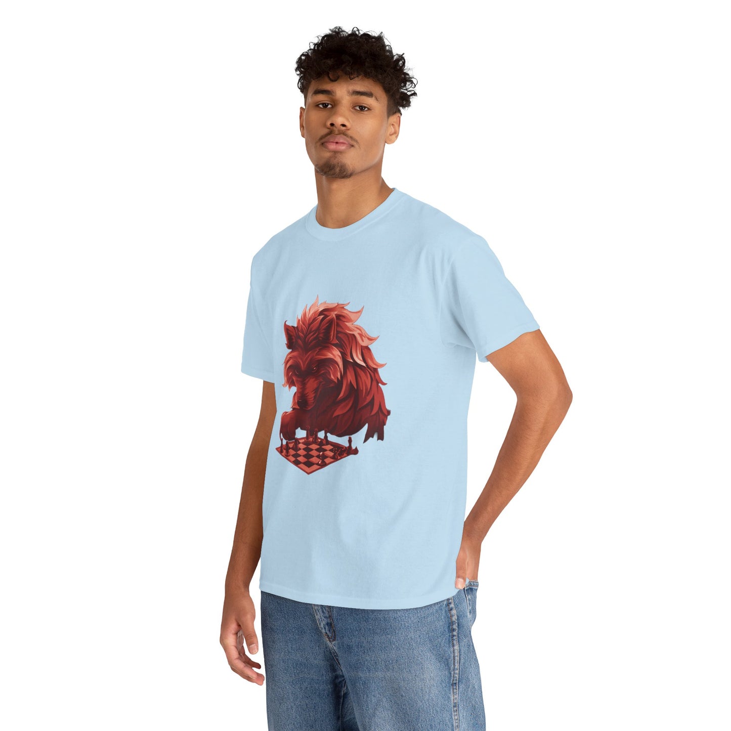 Wolf Playing Chess (Red Team) - Unisex Heavy Cotton Tee