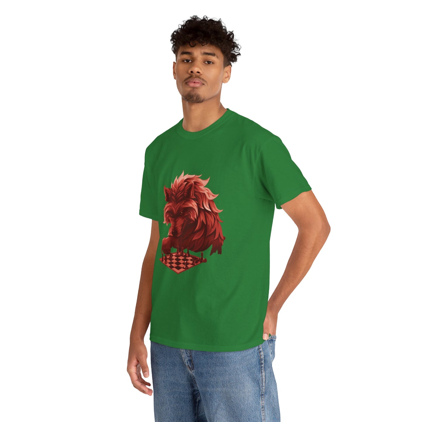 Wolf Playing Chess (Red Team) - Unisex Heavy Cotton Tee