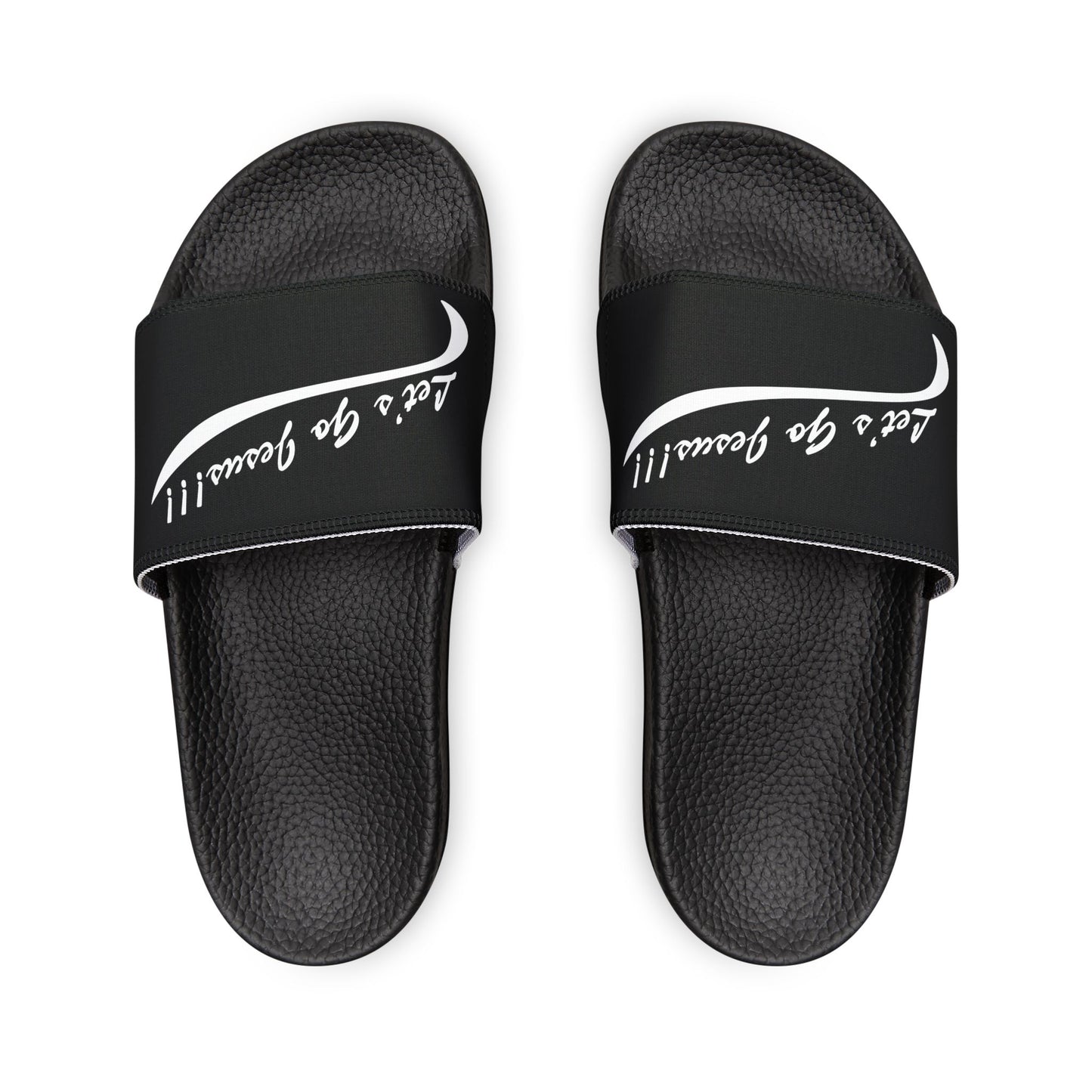 Let's Go Jesus - Slide Sandals — White Removable‑Strap Slides with ‘Let’s Go Journey’ Script
