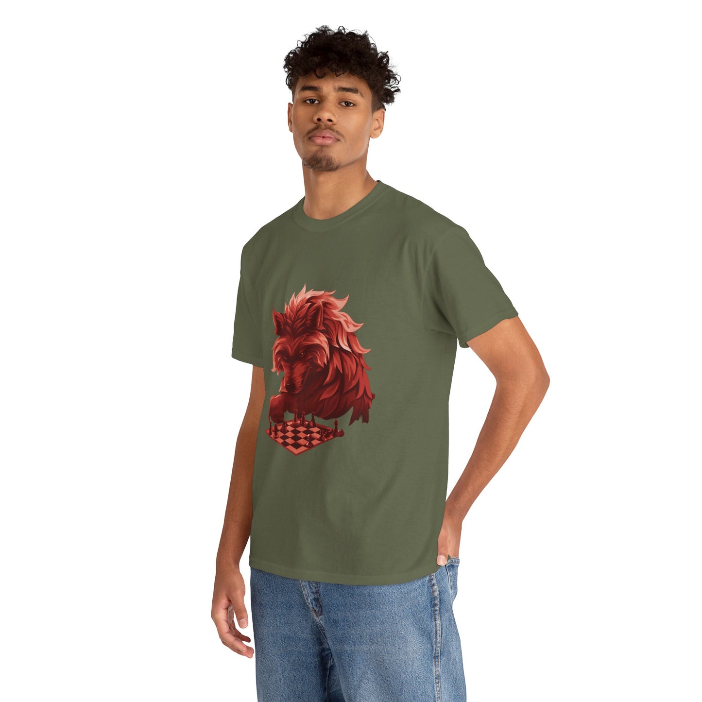 Wolf Playing Chess (Red Team) - Unisex Heavy Cotton Tee