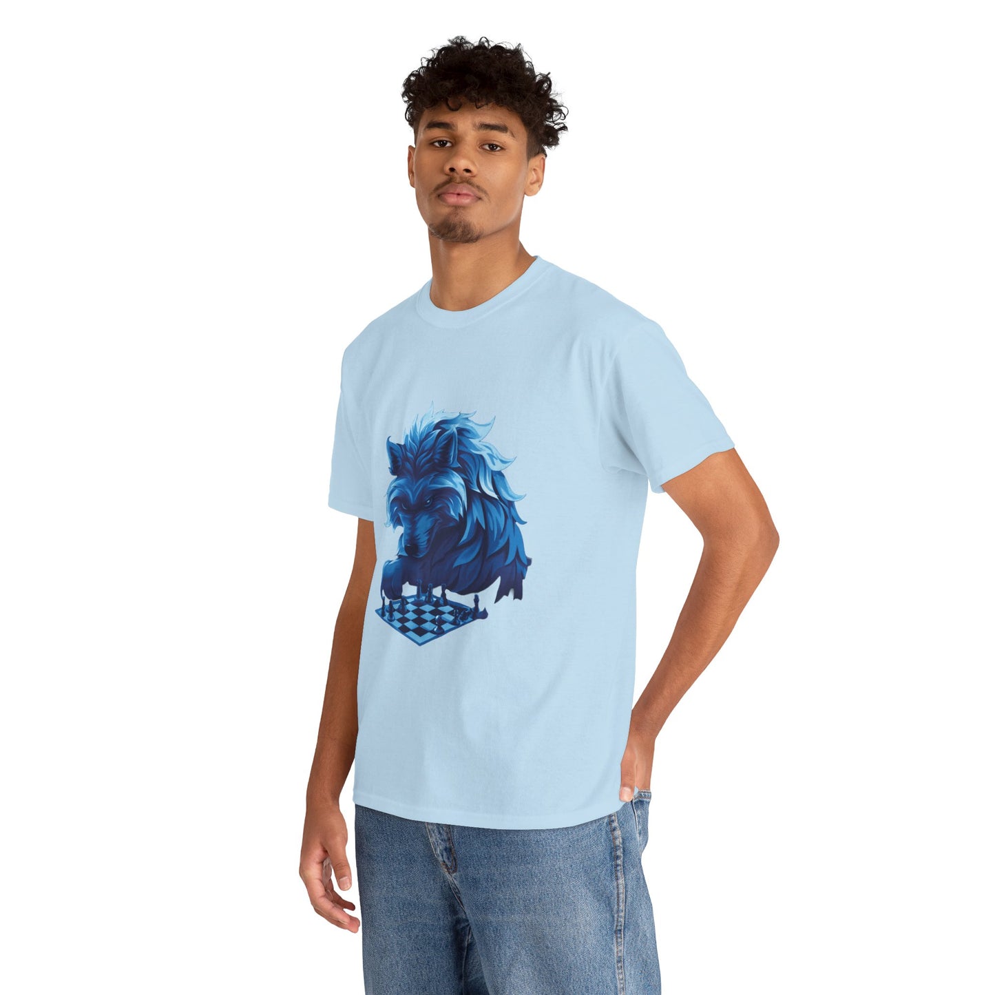 Wolf Playing Chess (Blue Team) - Unisex Heavy Cotton Tee