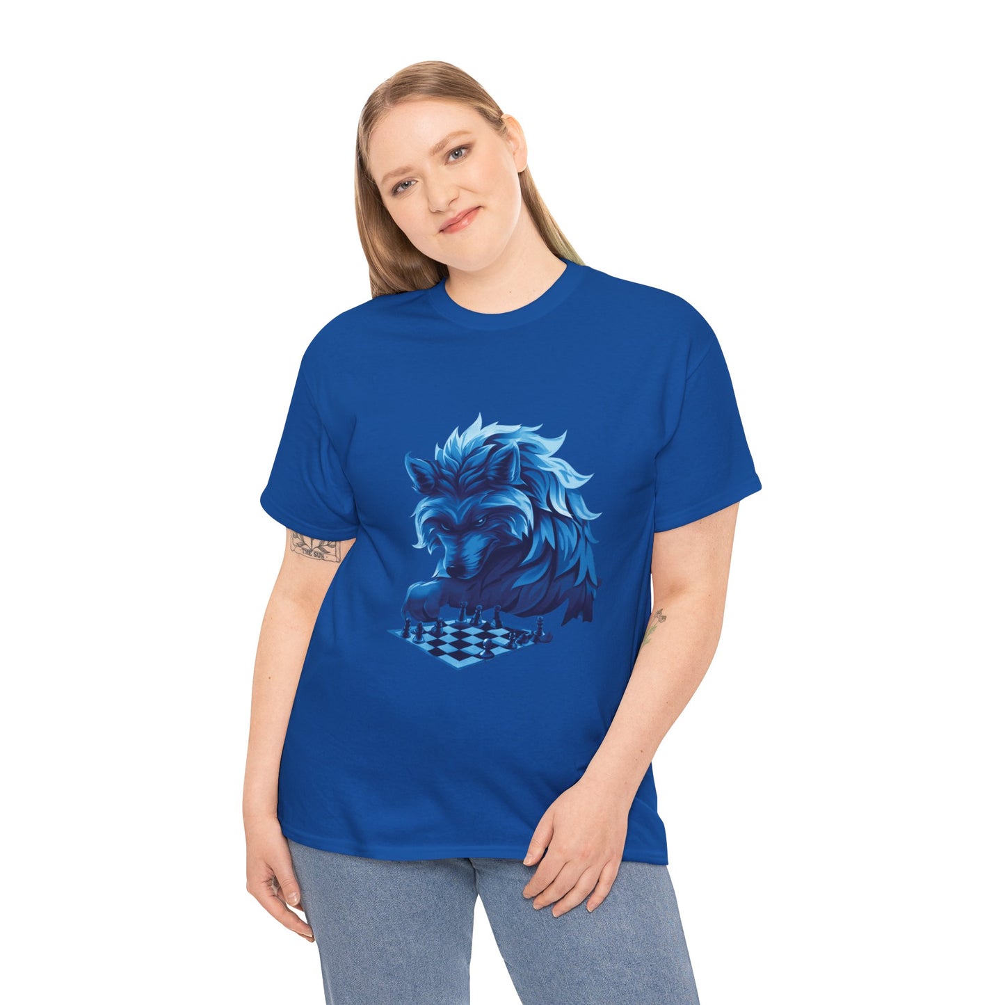 Wolf Playing Chess (Blue Team) - Unisex Heavy Cotton Tee