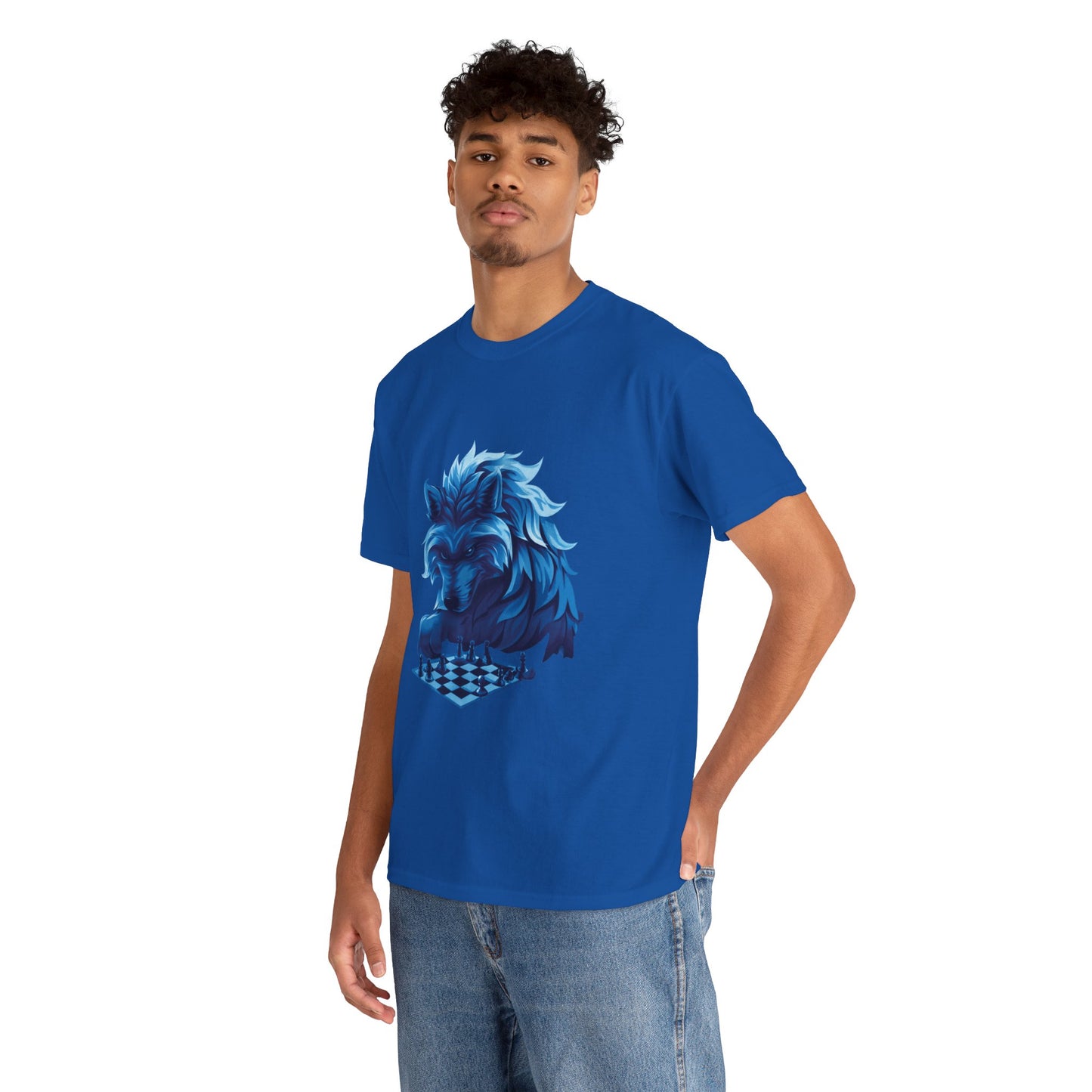 Wolf Playing Chess (Blue Team) - Unisex Heavy Cotton Tee