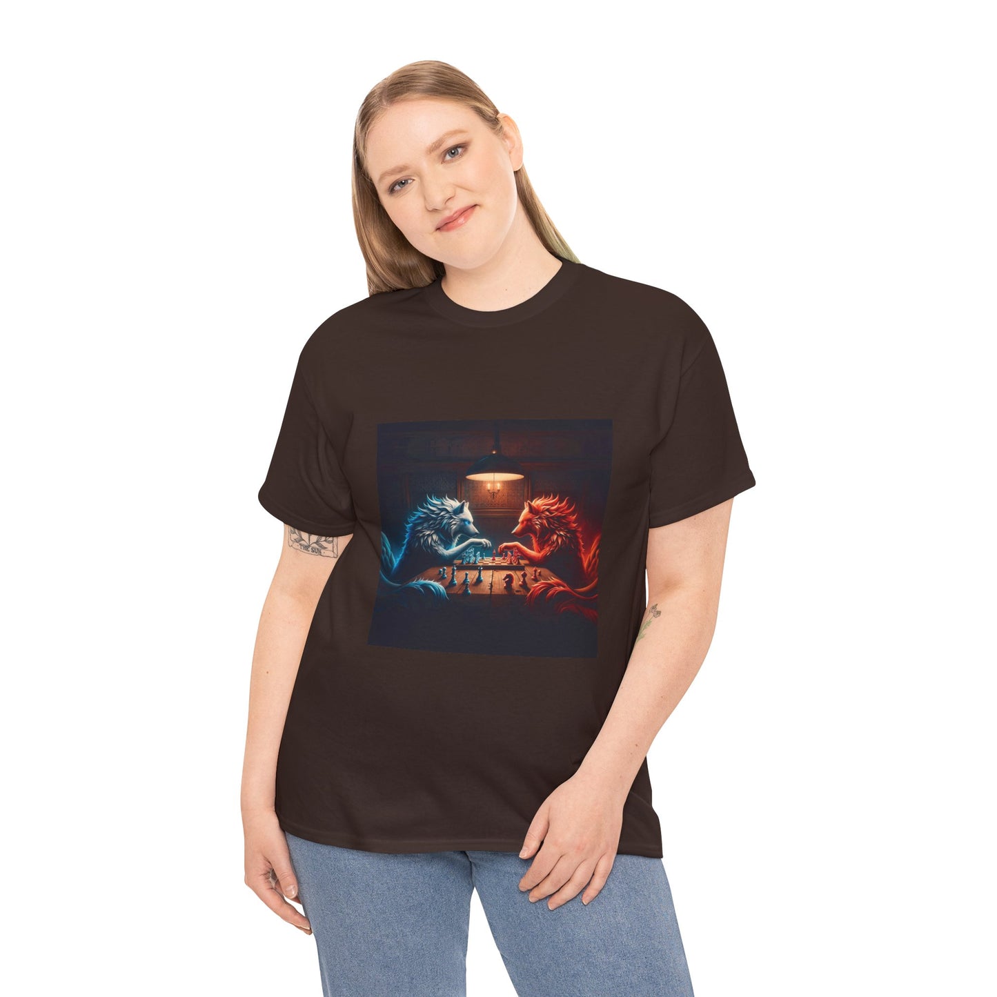 Wolves Playing Chess - Unisex Heavy Cotton Tee