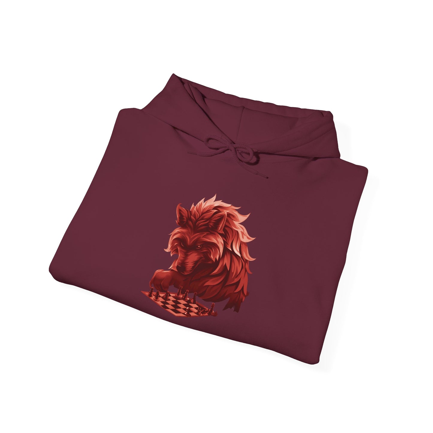 Wolf Playing Chess (Red Team) - Unisex Heavy Blend™ Hooded Sweatshirt