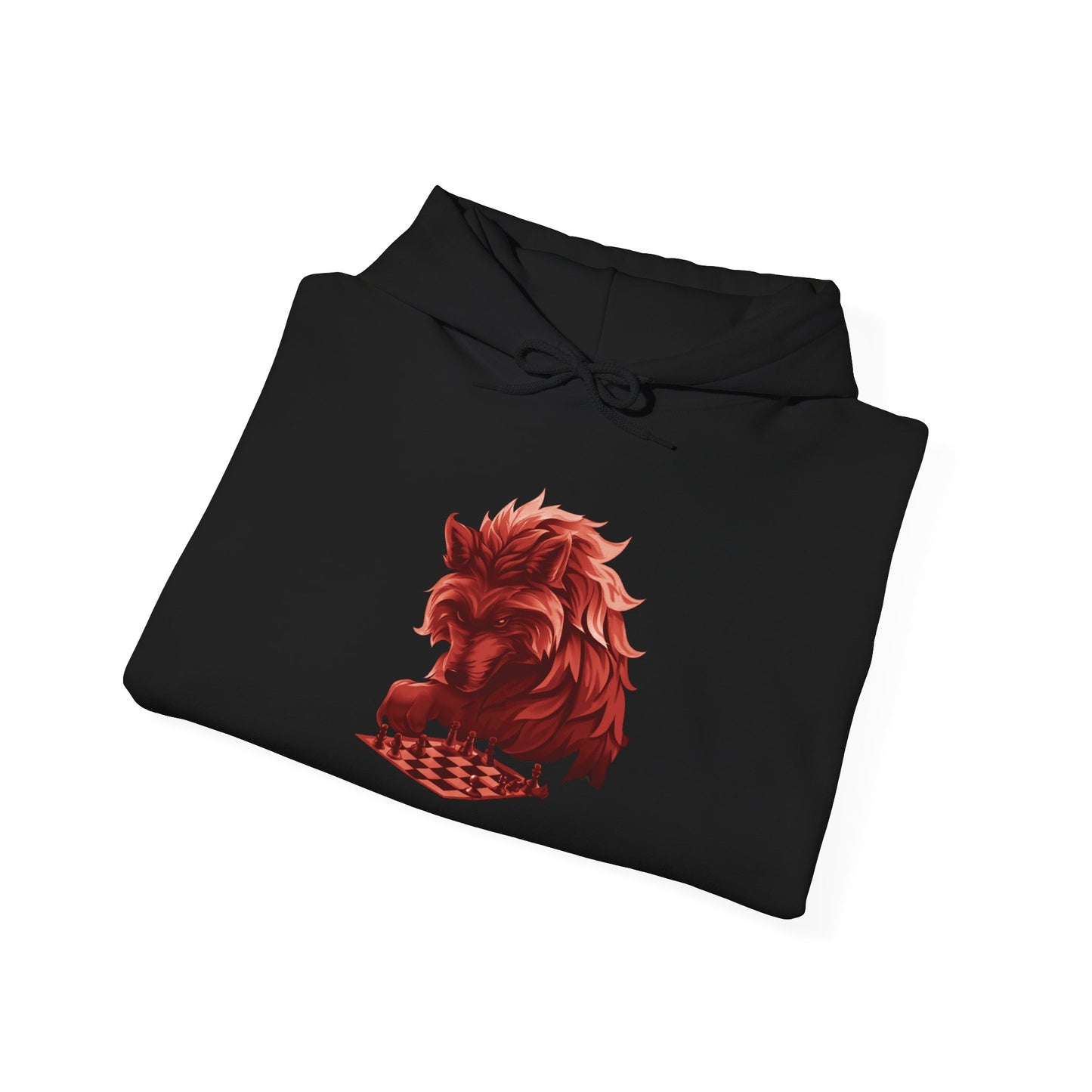 Wolf Playing Chess (Red Team) - Unisex Heavy Blend™ Hooded Sweatshirt